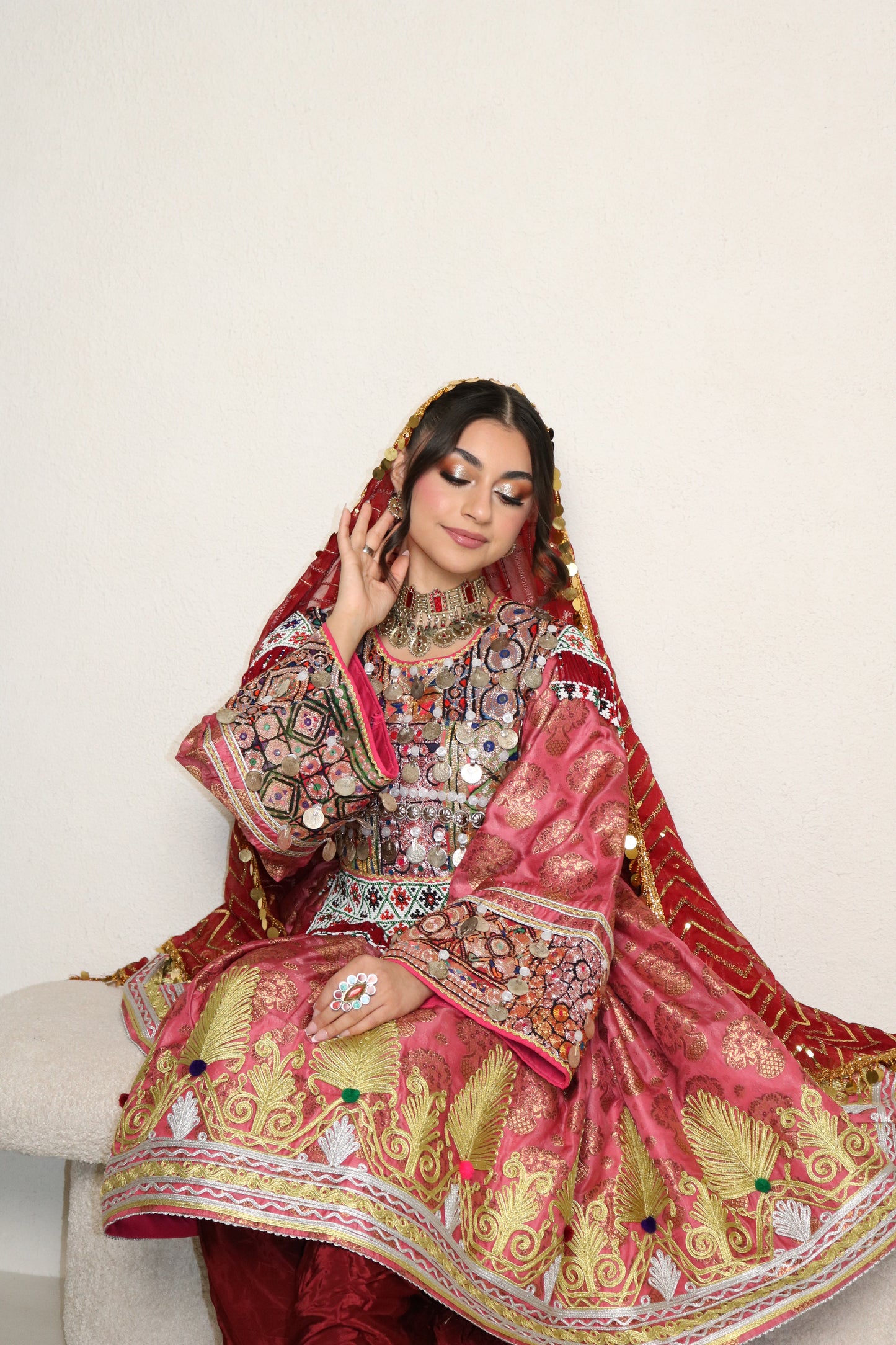 Farzana Afghan Kuchi Dress (pink/maroon)
