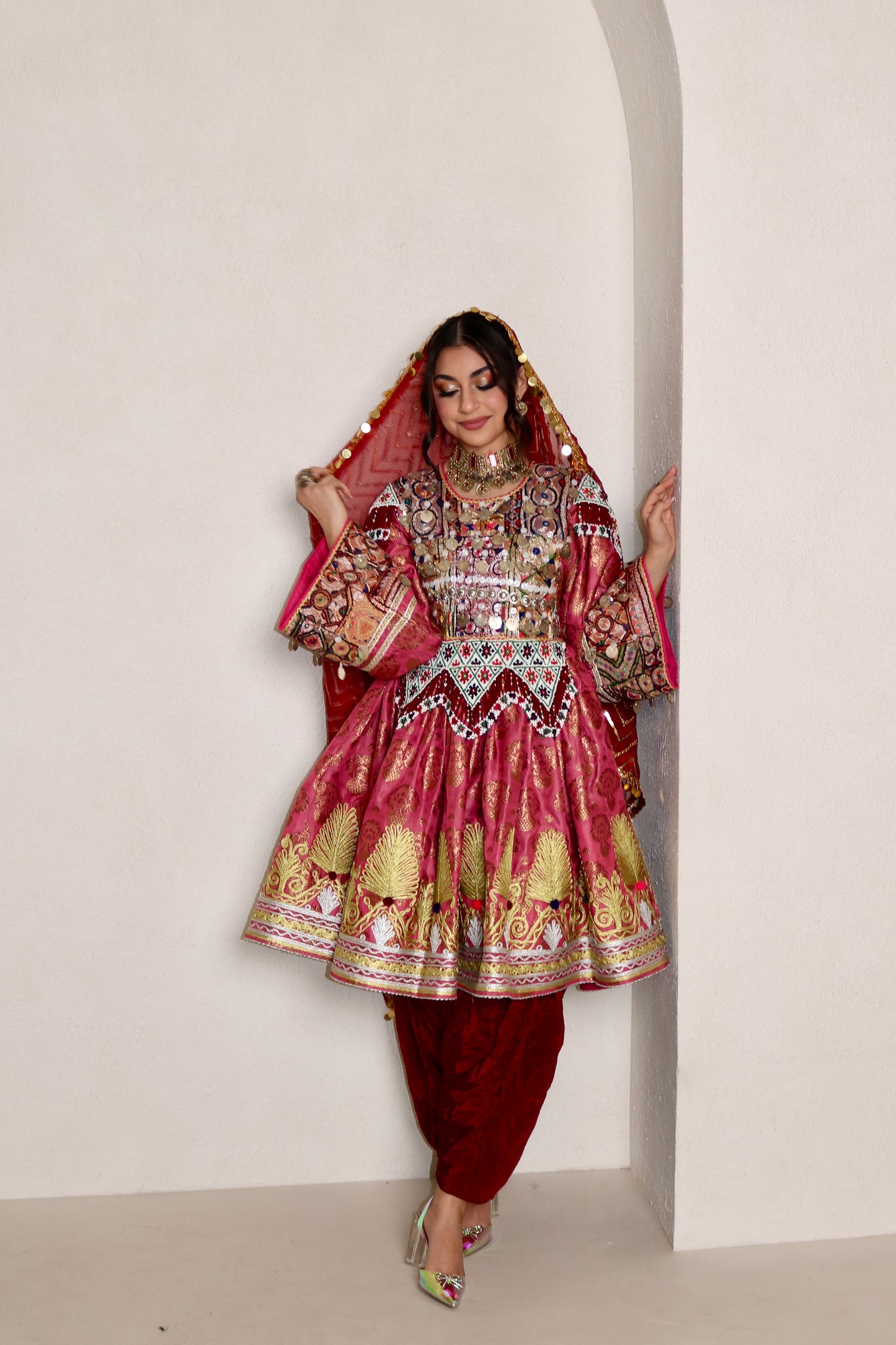 Farzana Afghan Kuchi Dress (pink/maroon)