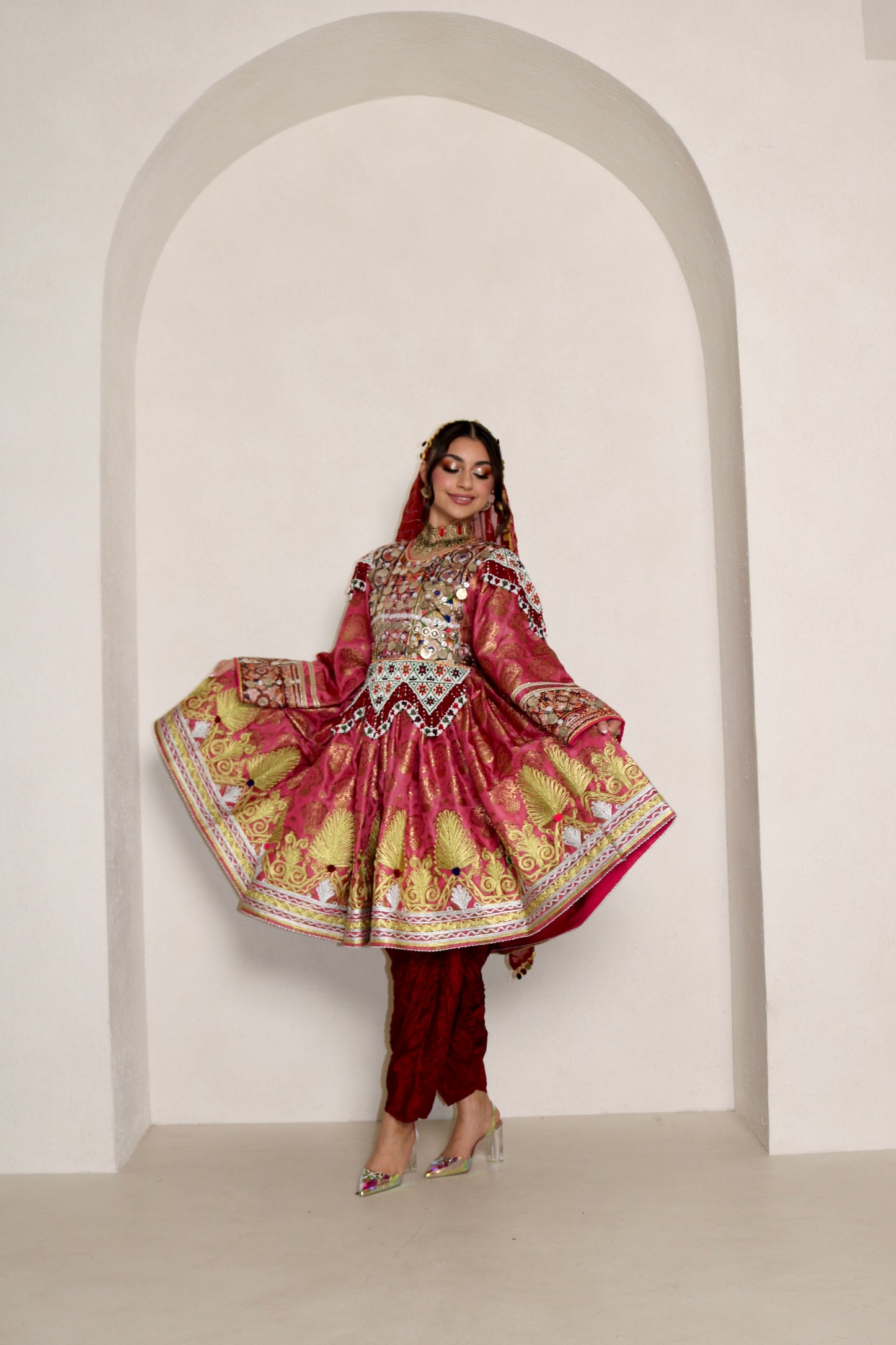 Farzana Afghan Kuchi Dress (pink/maroon)