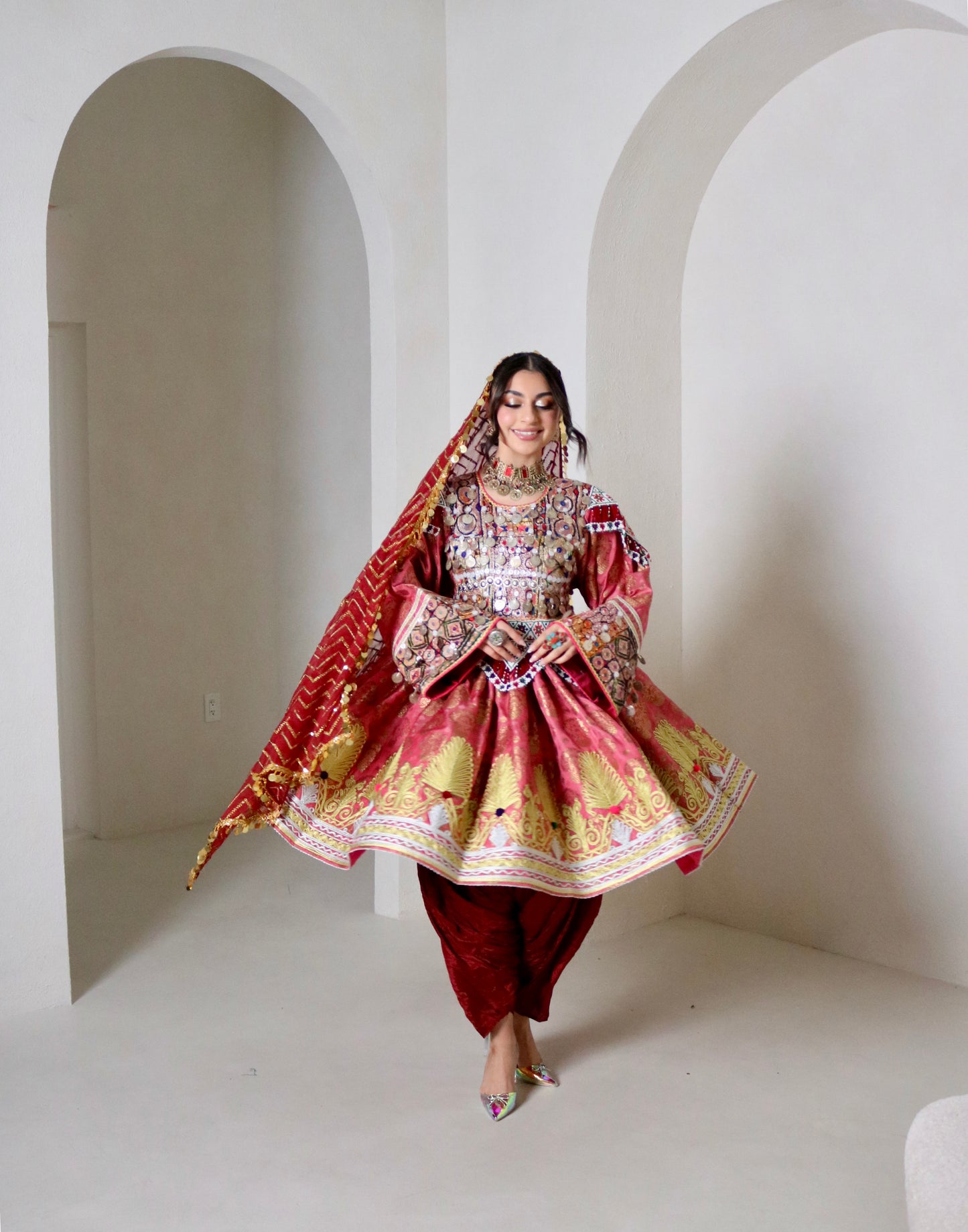 Farzana Afghan Kuchi Dress (pink/maroon)