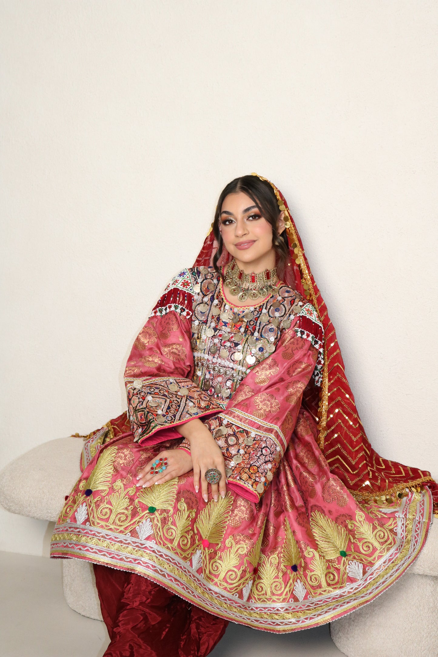 Farzana Afghan Kuchi Dress (pink/maroon)