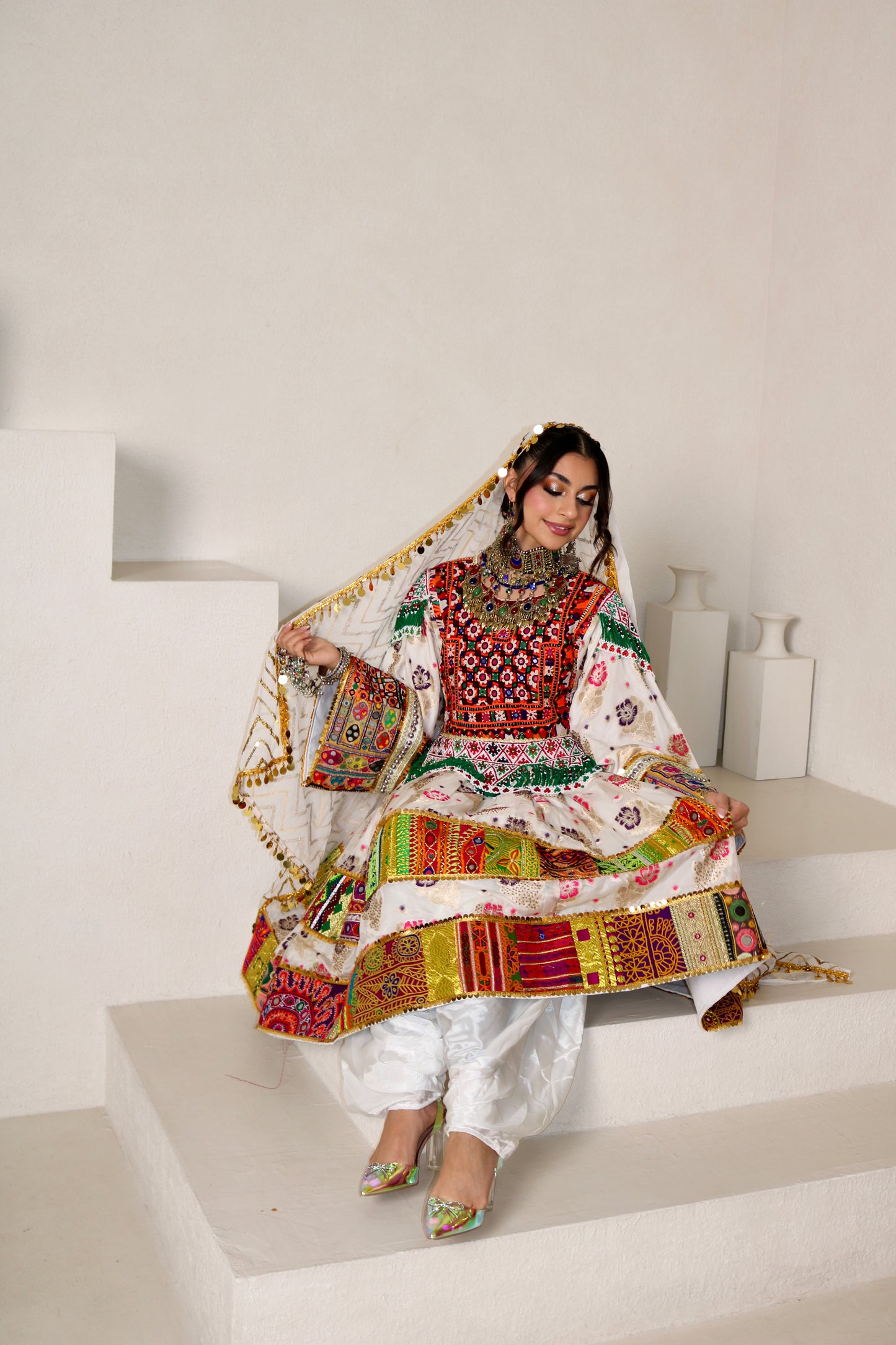 Palwasha Afghan Kuchi Dress (white)
