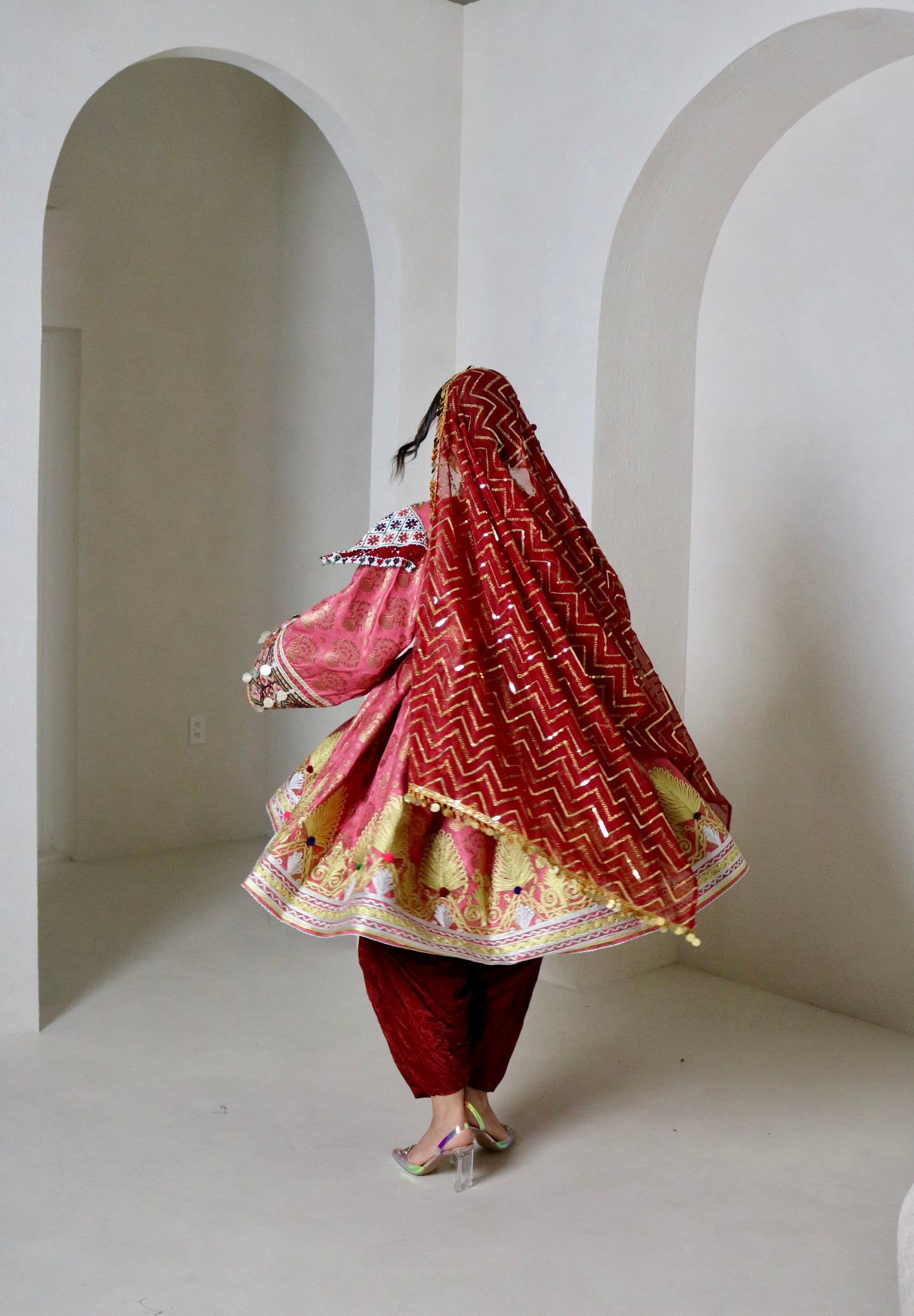 Farzana Afghan Kuchi Dress (pink/maroon)