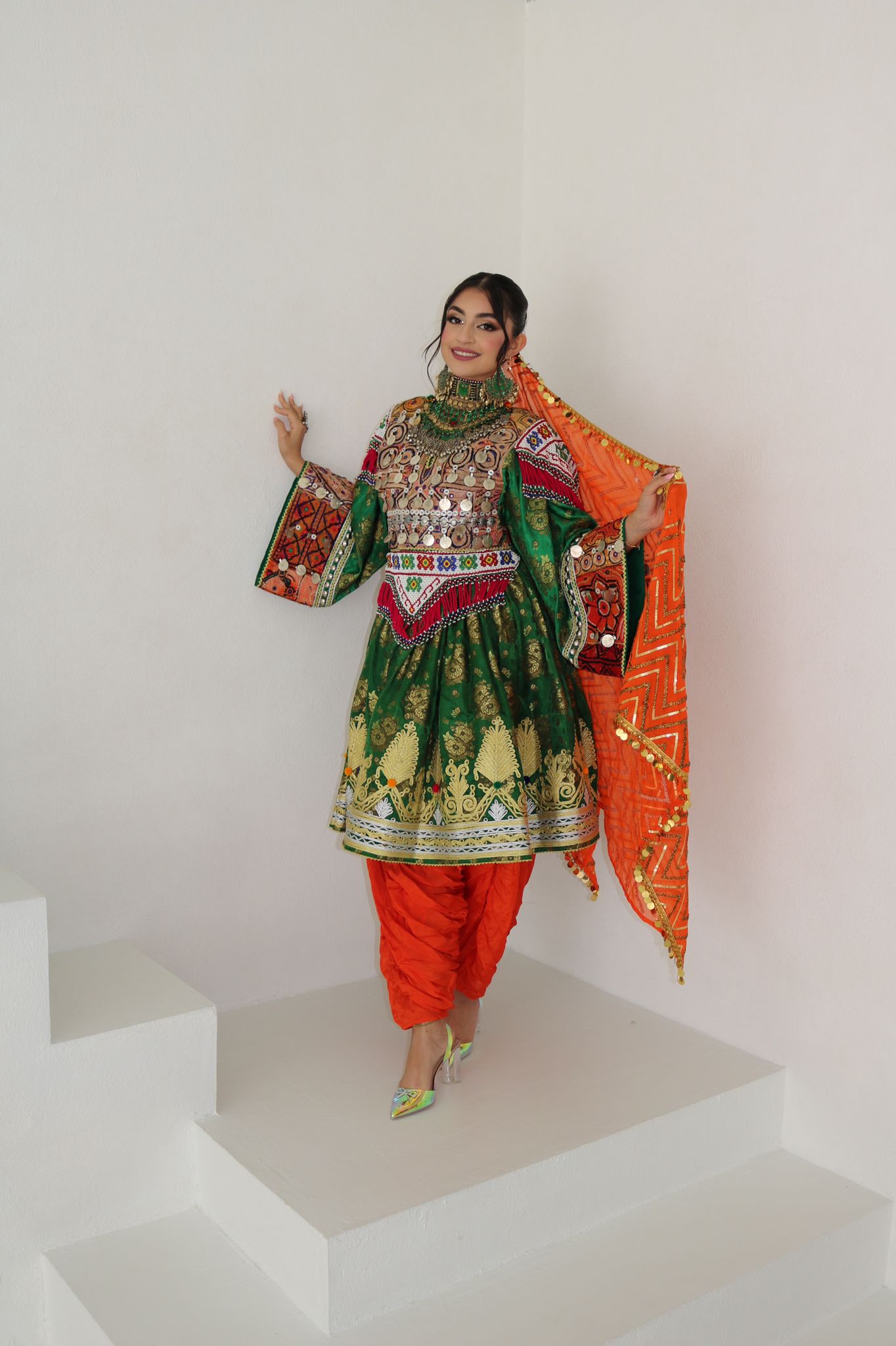Farzana Afghan Kuchi Dress (Green)