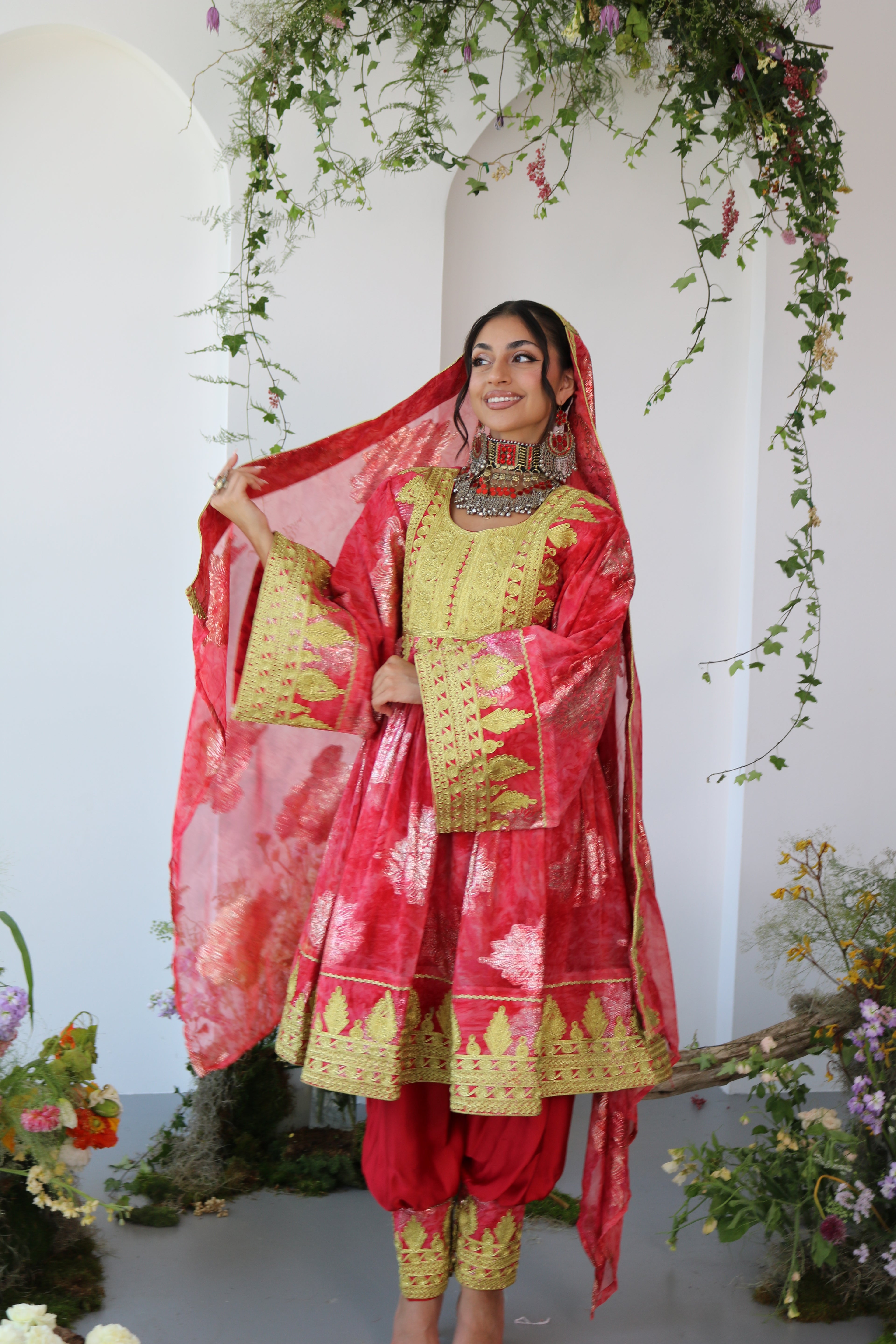 Farah Afghan Kuchi Dress (red)