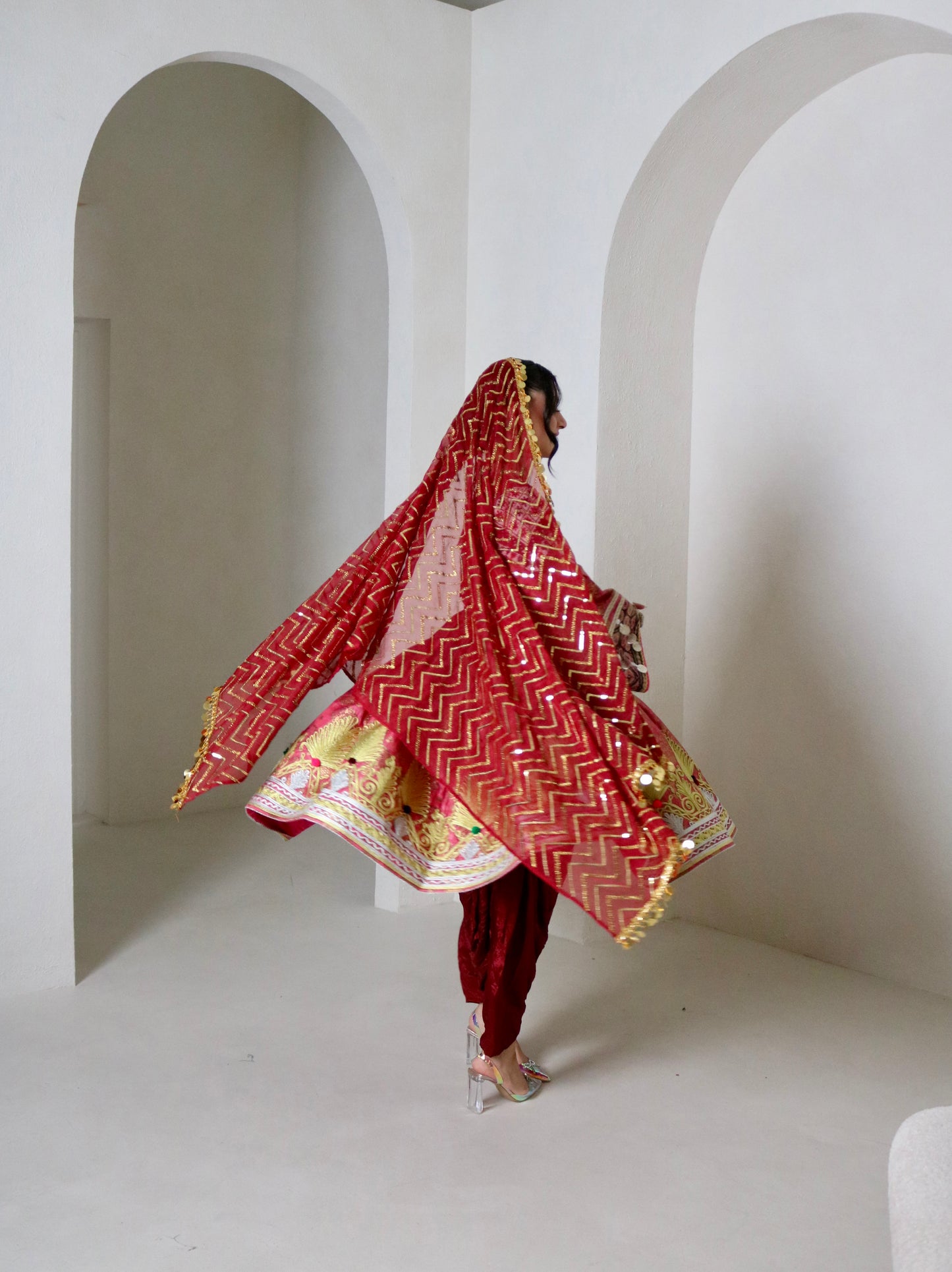 Farzana Afghan Kuchi Dress (pink/maroon)