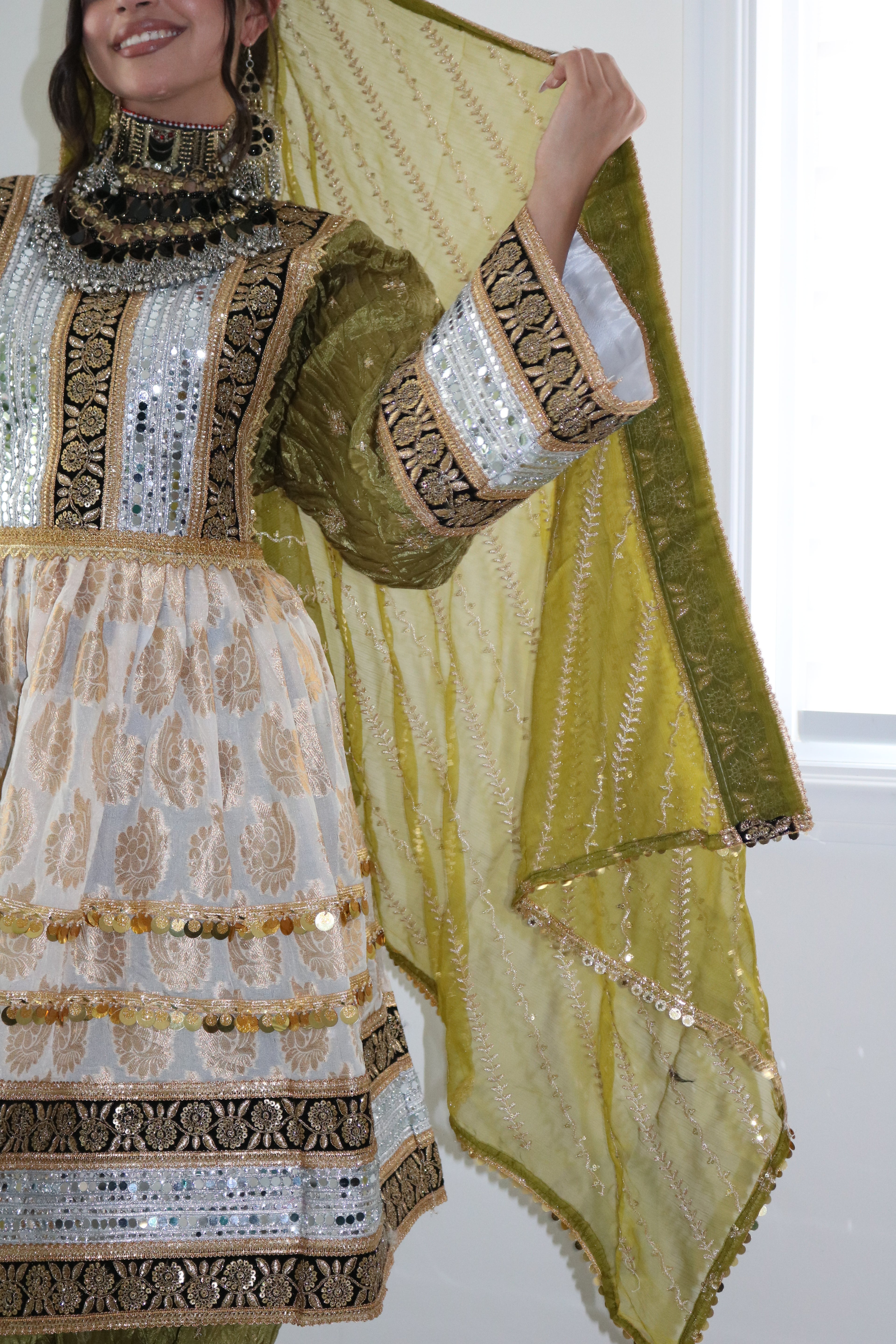 Afghan Kuchi Dress (olive green)