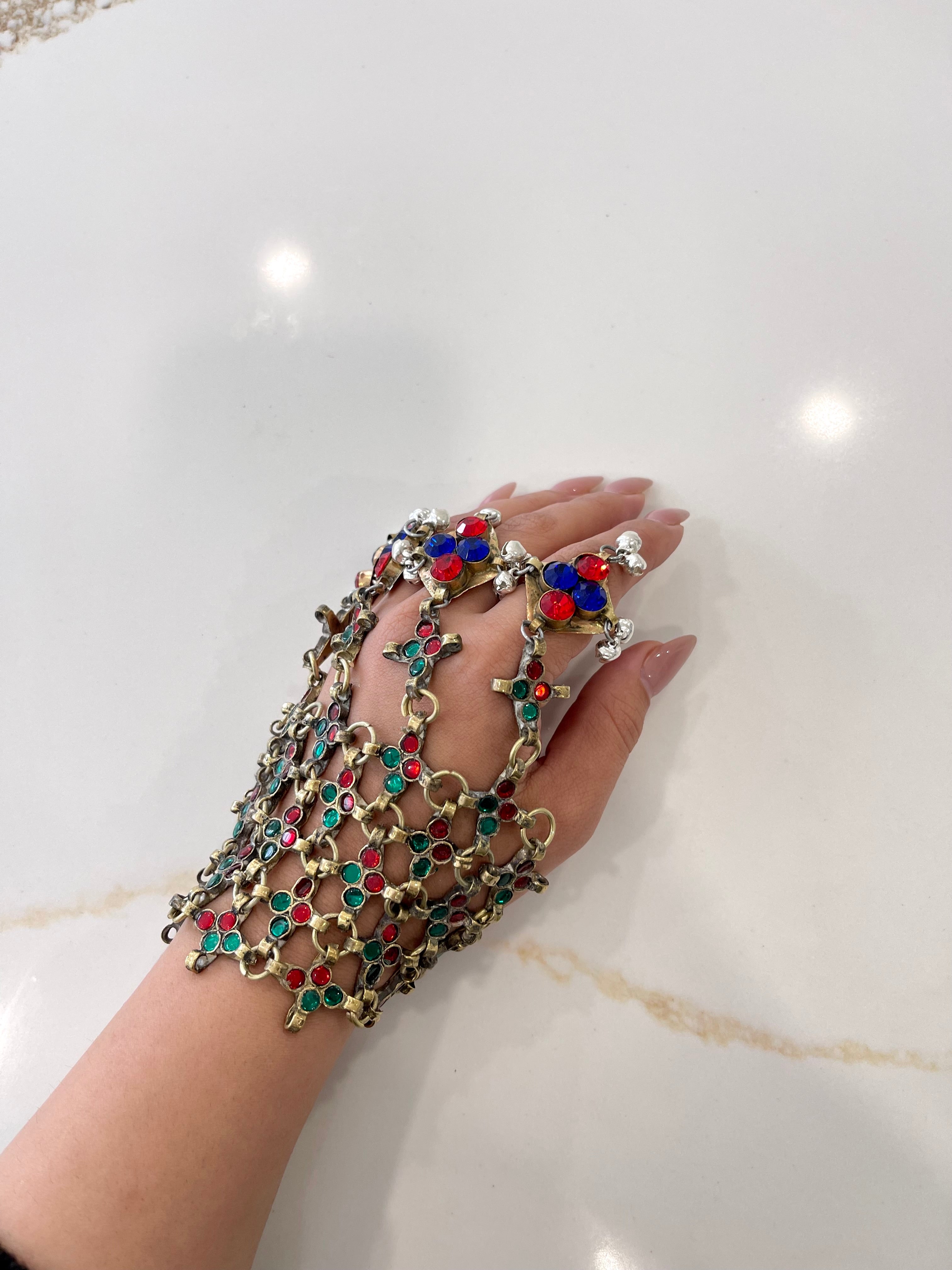 Afghan Handmade Bangle Cuff Bracelet With multicolour finger Rings 00