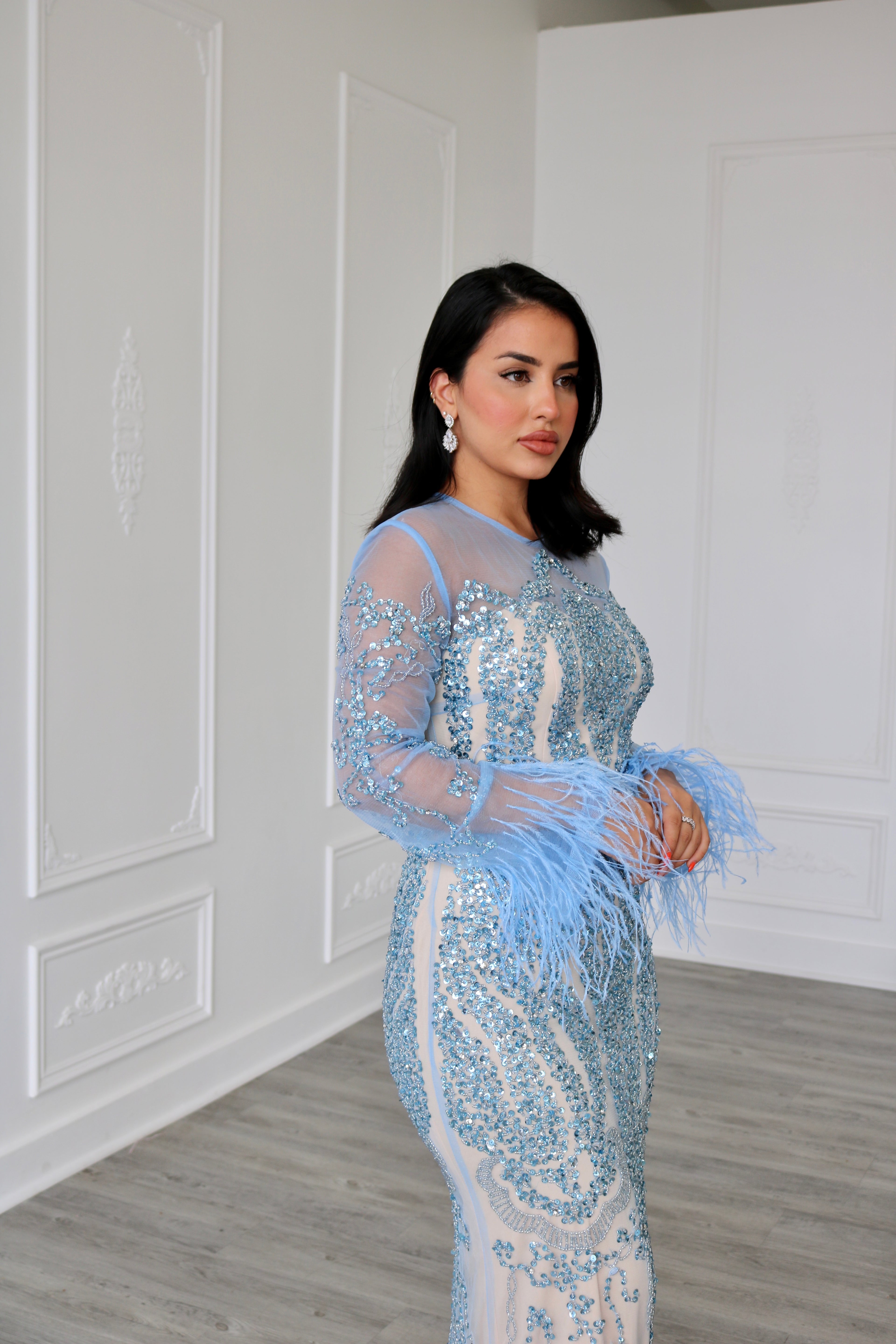 High Neck Beaded Evening Dress