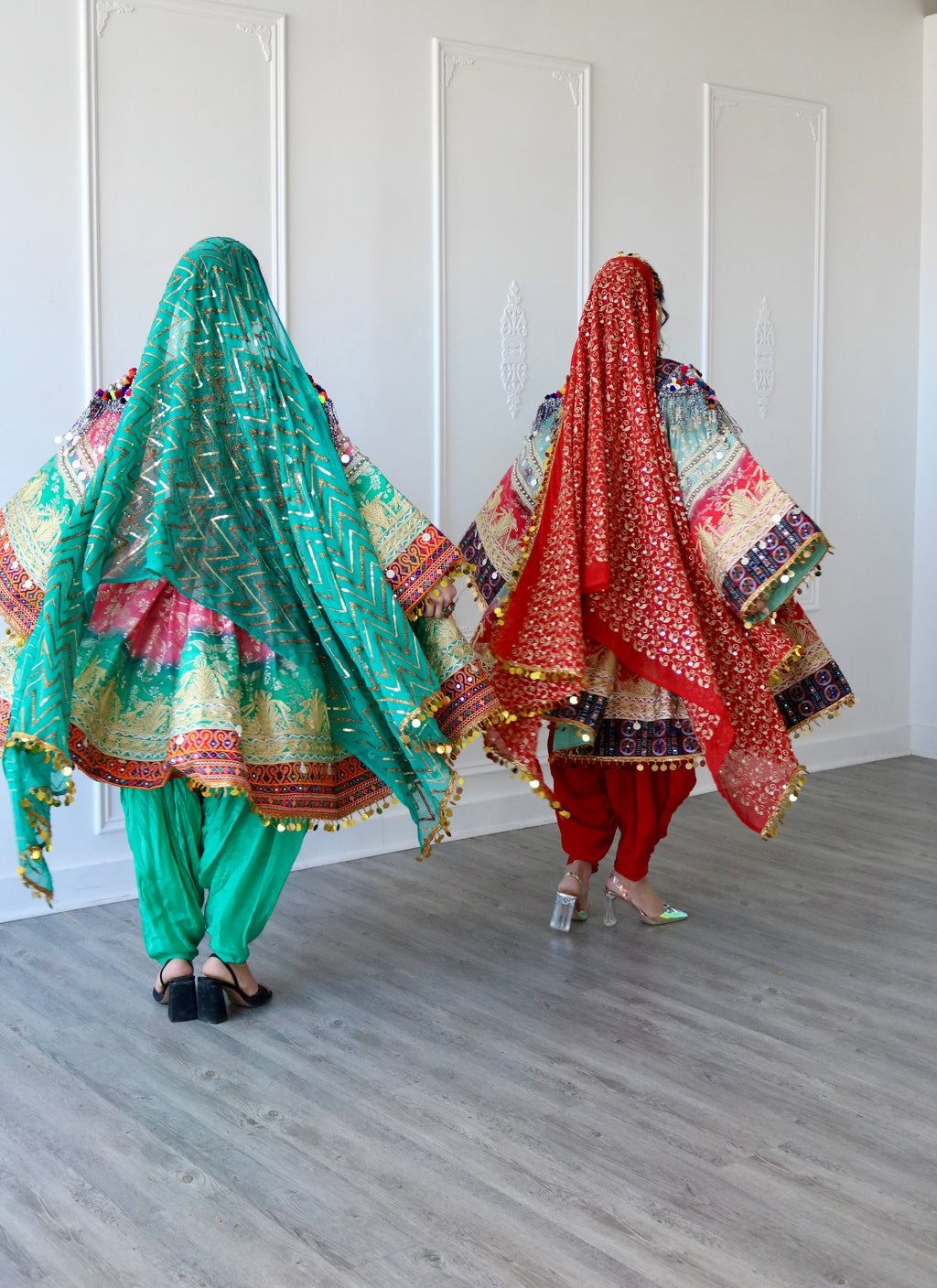 Afghan Kuchi Dress (pink/ sea green)