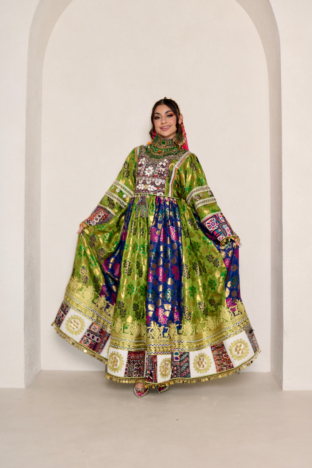 Sabrina Afghan Kuchi Dress (royal blue/green)