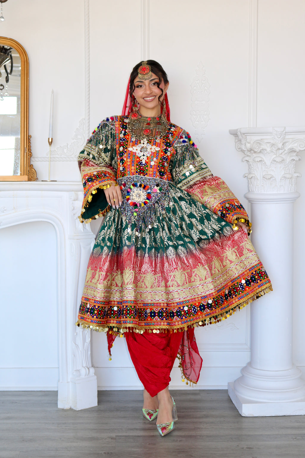 Afghan Kuchi Dress (red/green)