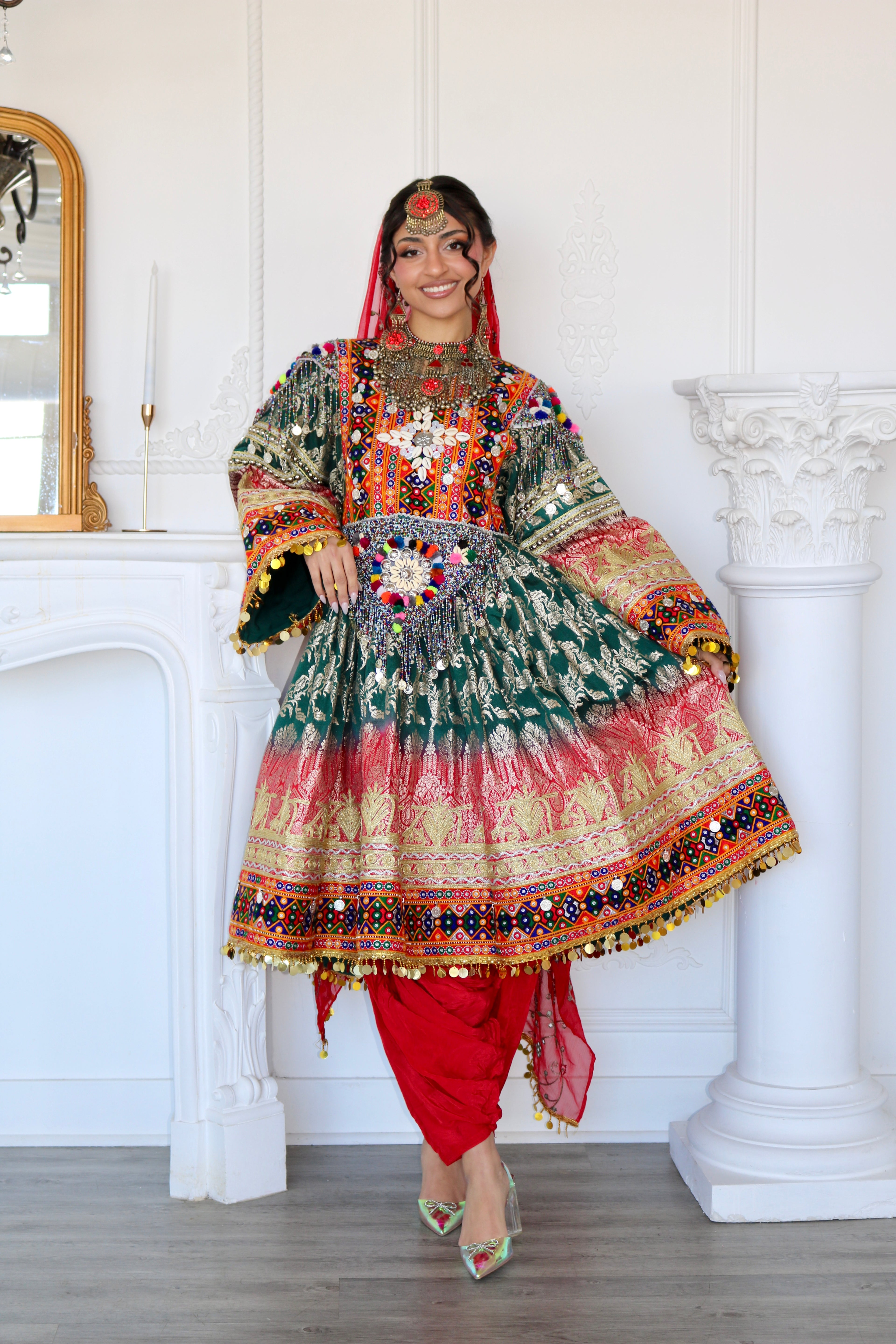Afghan Kuchi Dress (red/green)