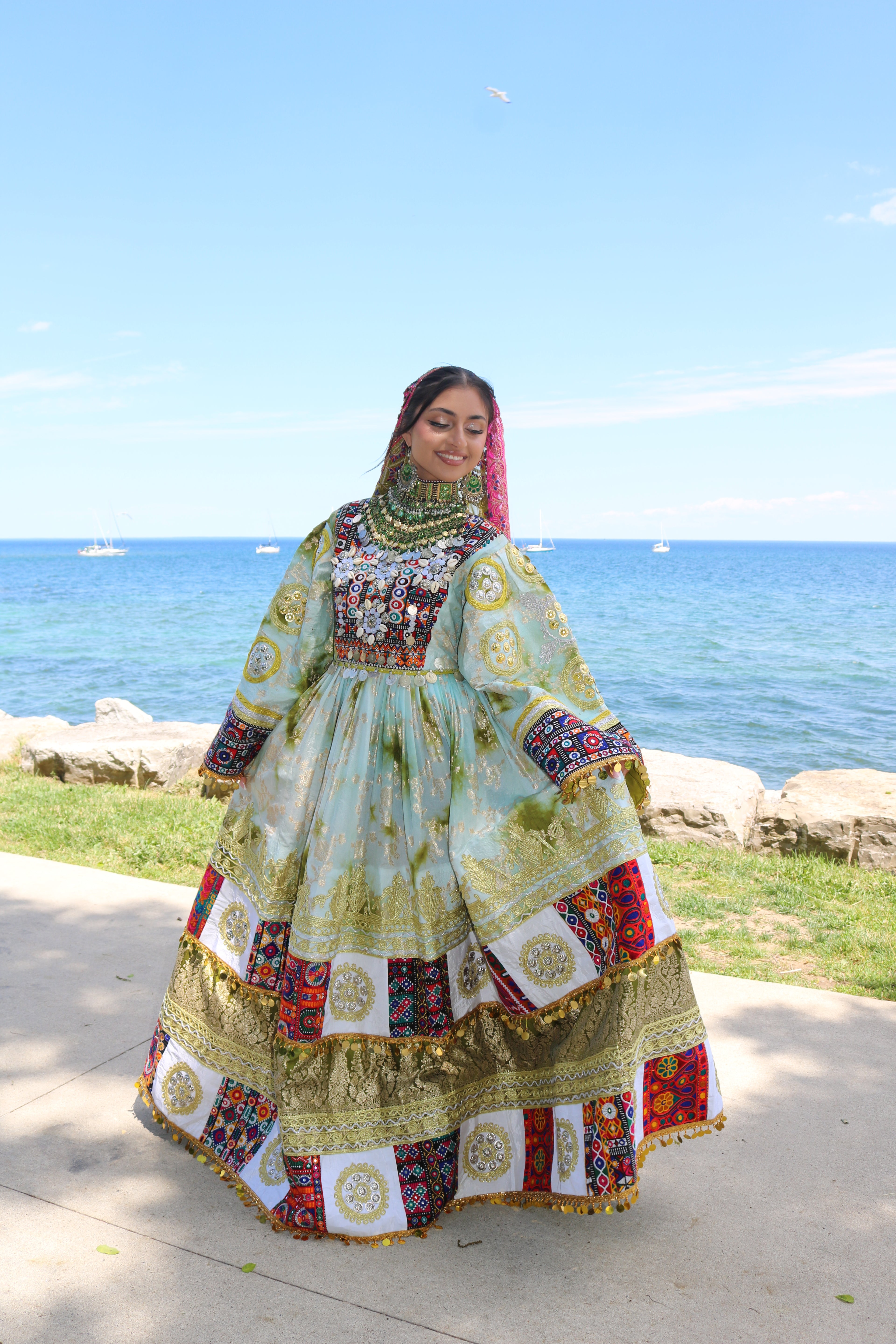 Afghan Kuchi Dress (olive green)