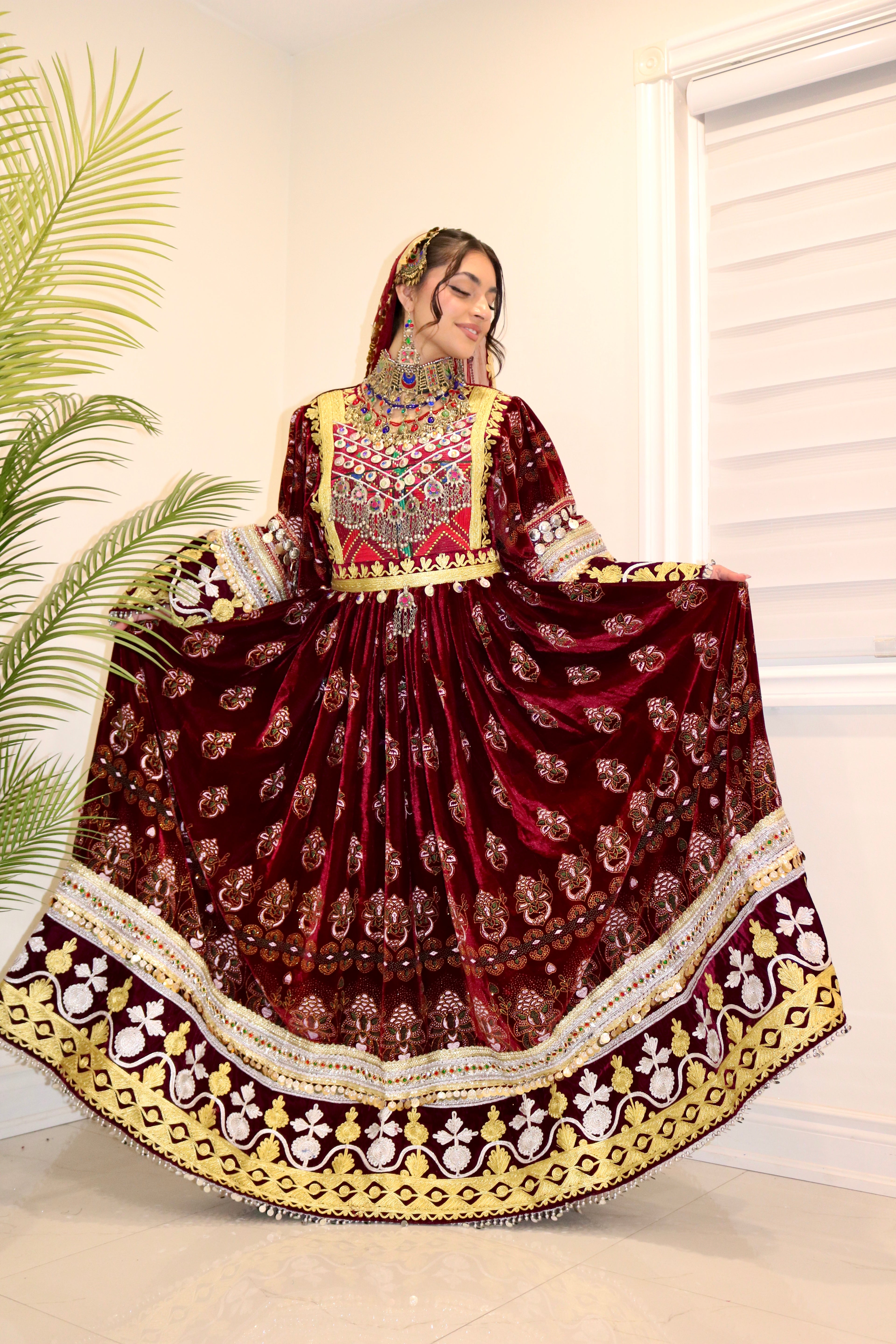 Muska Afghan Kuchi Dress (MAROON)
