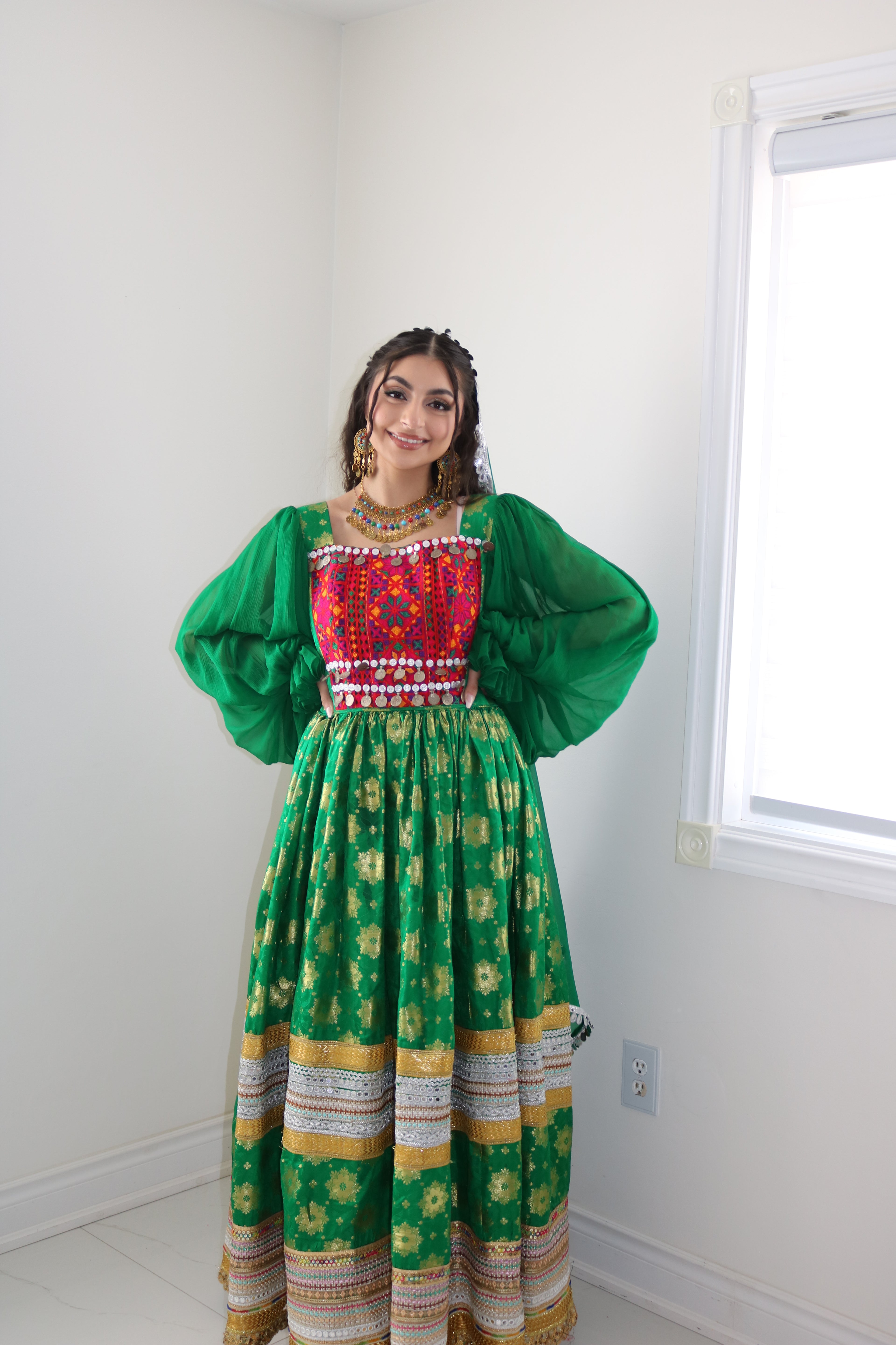 Nelofar Afghan Kuchi Dress- green
