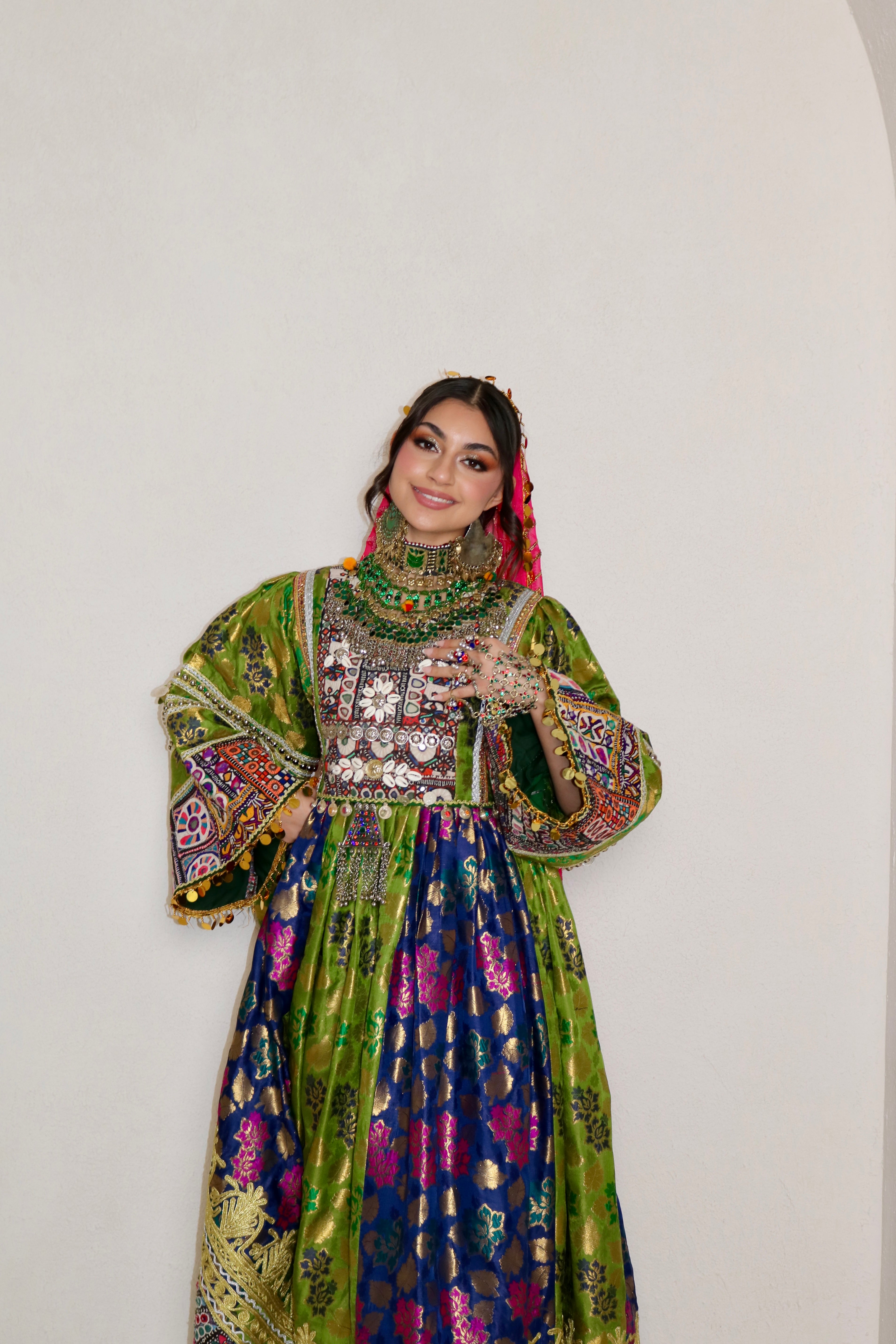 Sabrina Afghan Kuchi Dress (royal blue/green)
