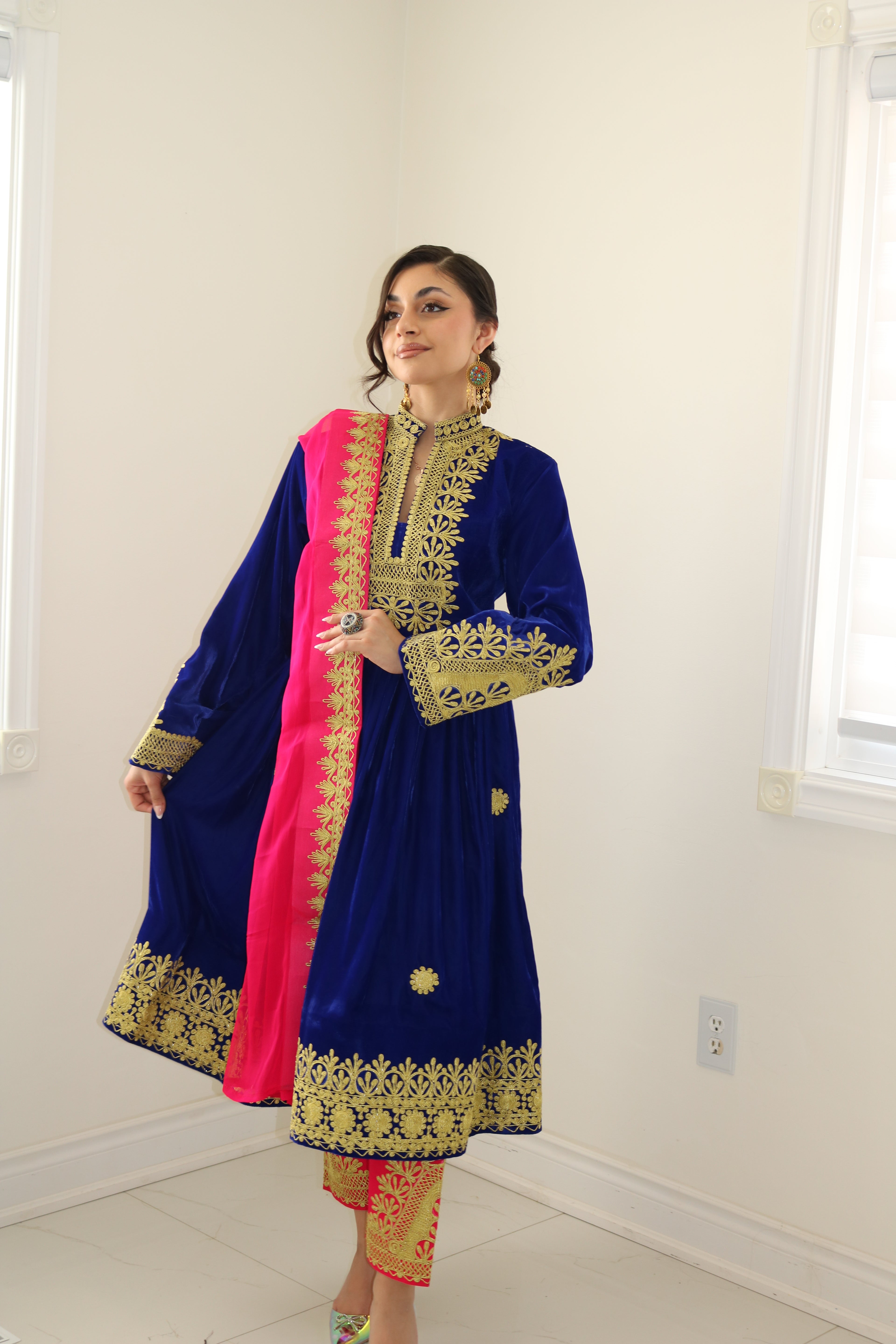 Nel Afghan Kuchi Dress Royal blue/Pink