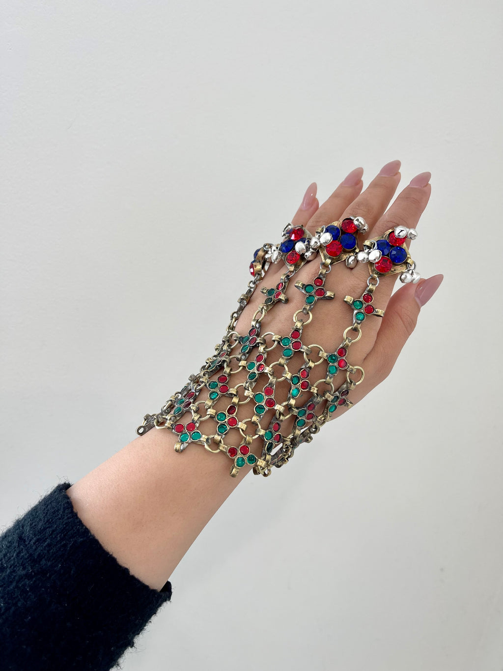 Afghan Handmade Bangle Cuff Bracelet With multicolour finger Rings 00