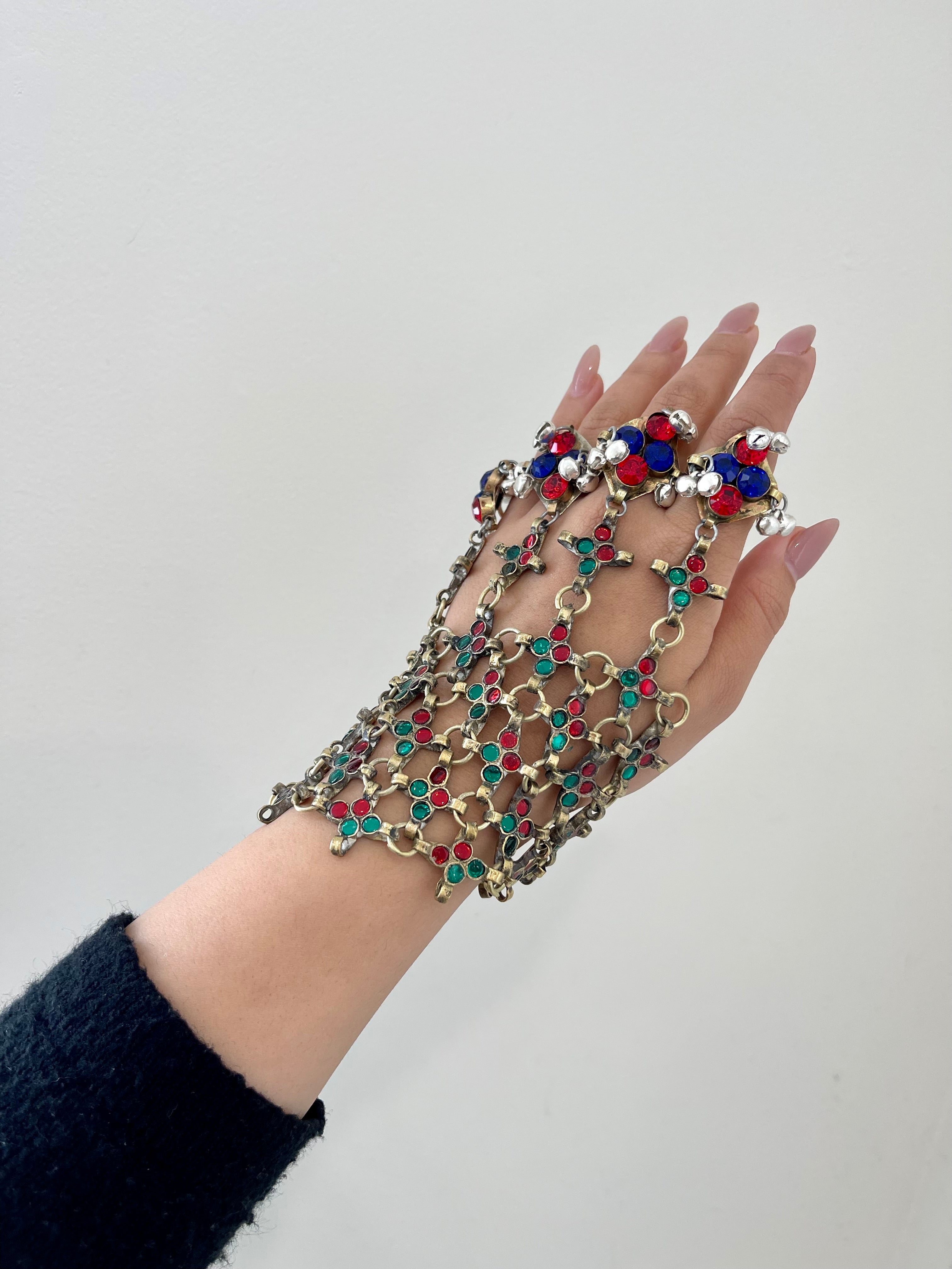 Afghan Handmade Bangle Cuff Bracelet With multicolour finger Rings 00
