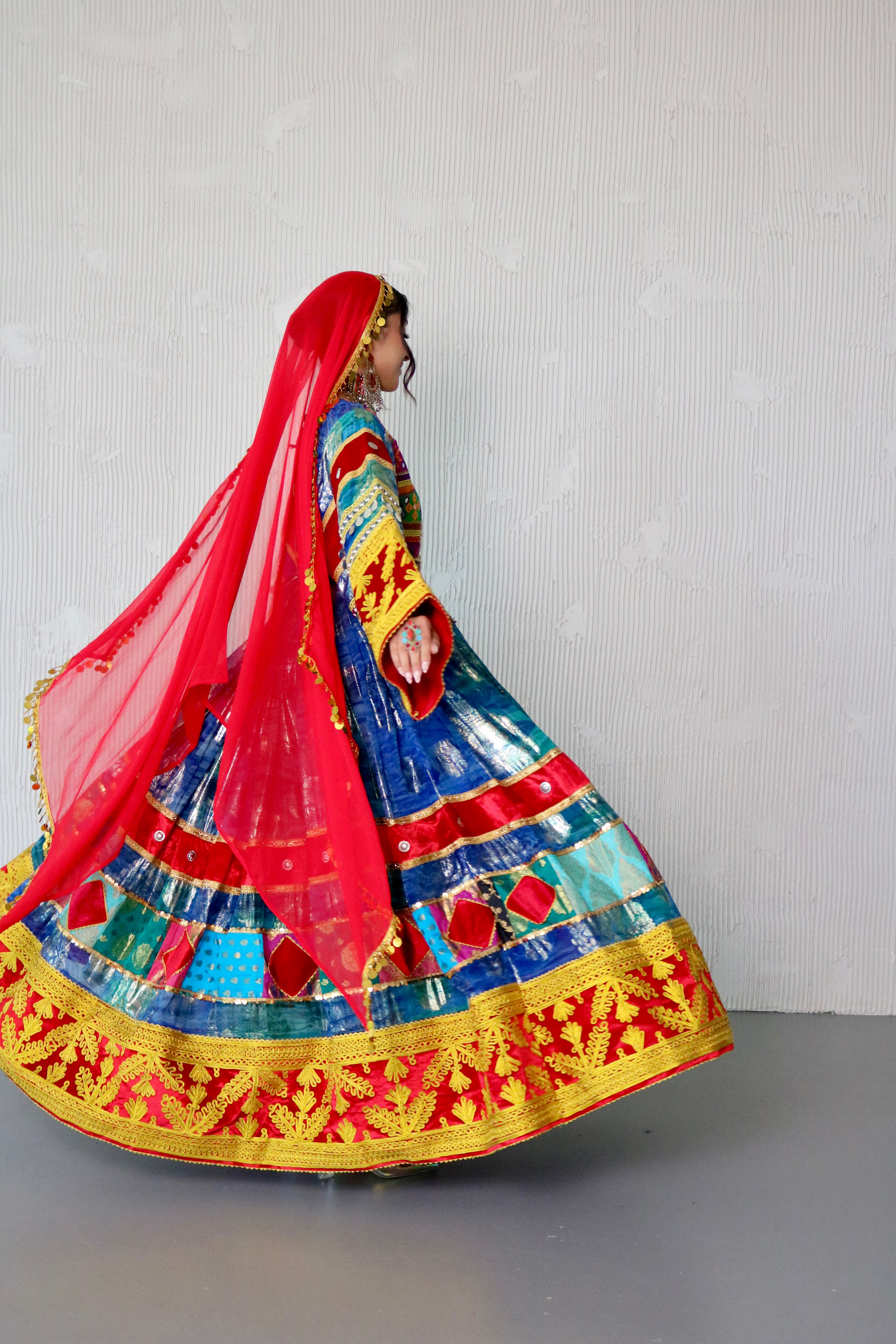 Layma Afghan Kuchi Dress(red/blue)