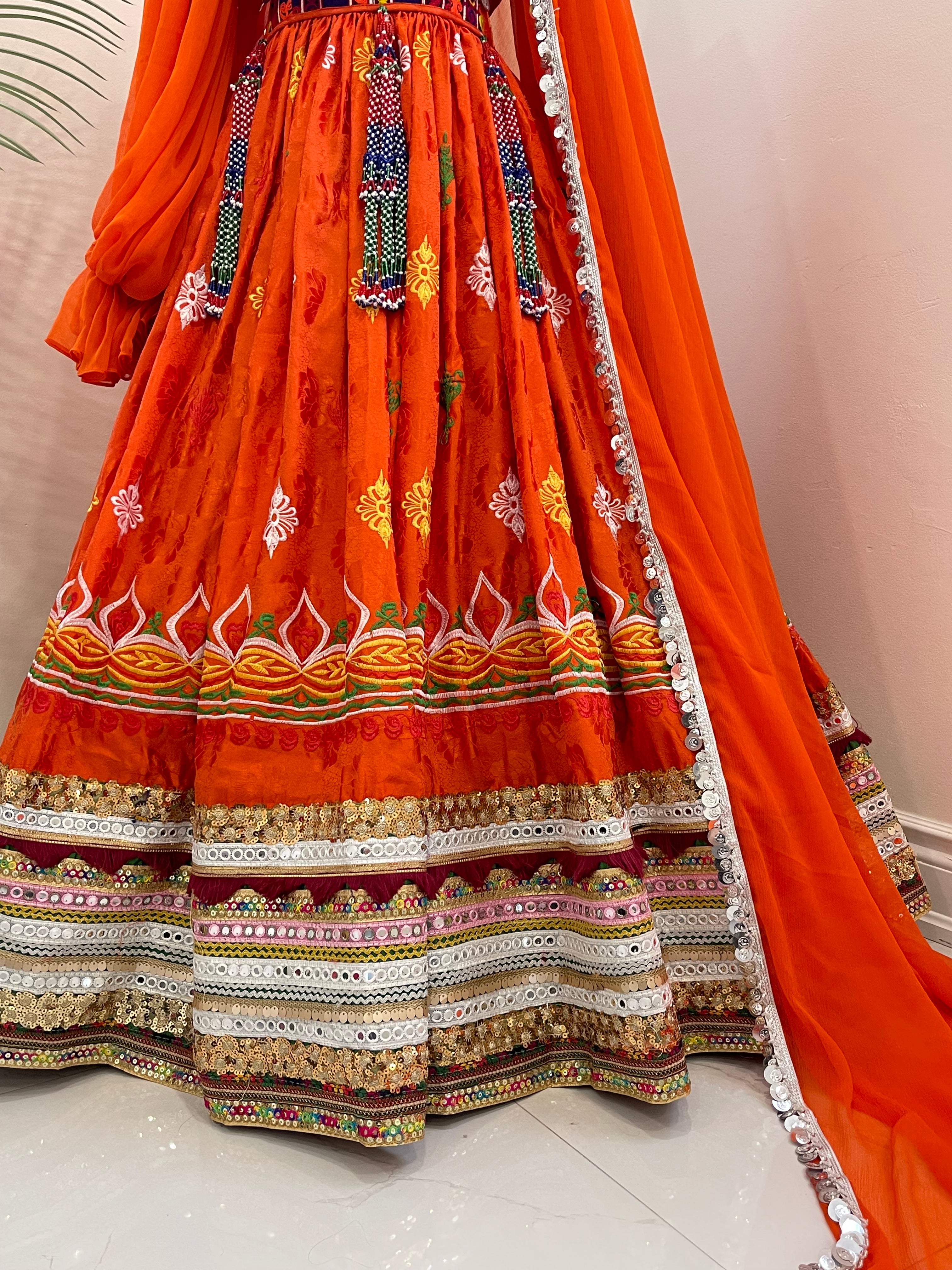 Nelofar Afghan Kuchi Dress -Orange