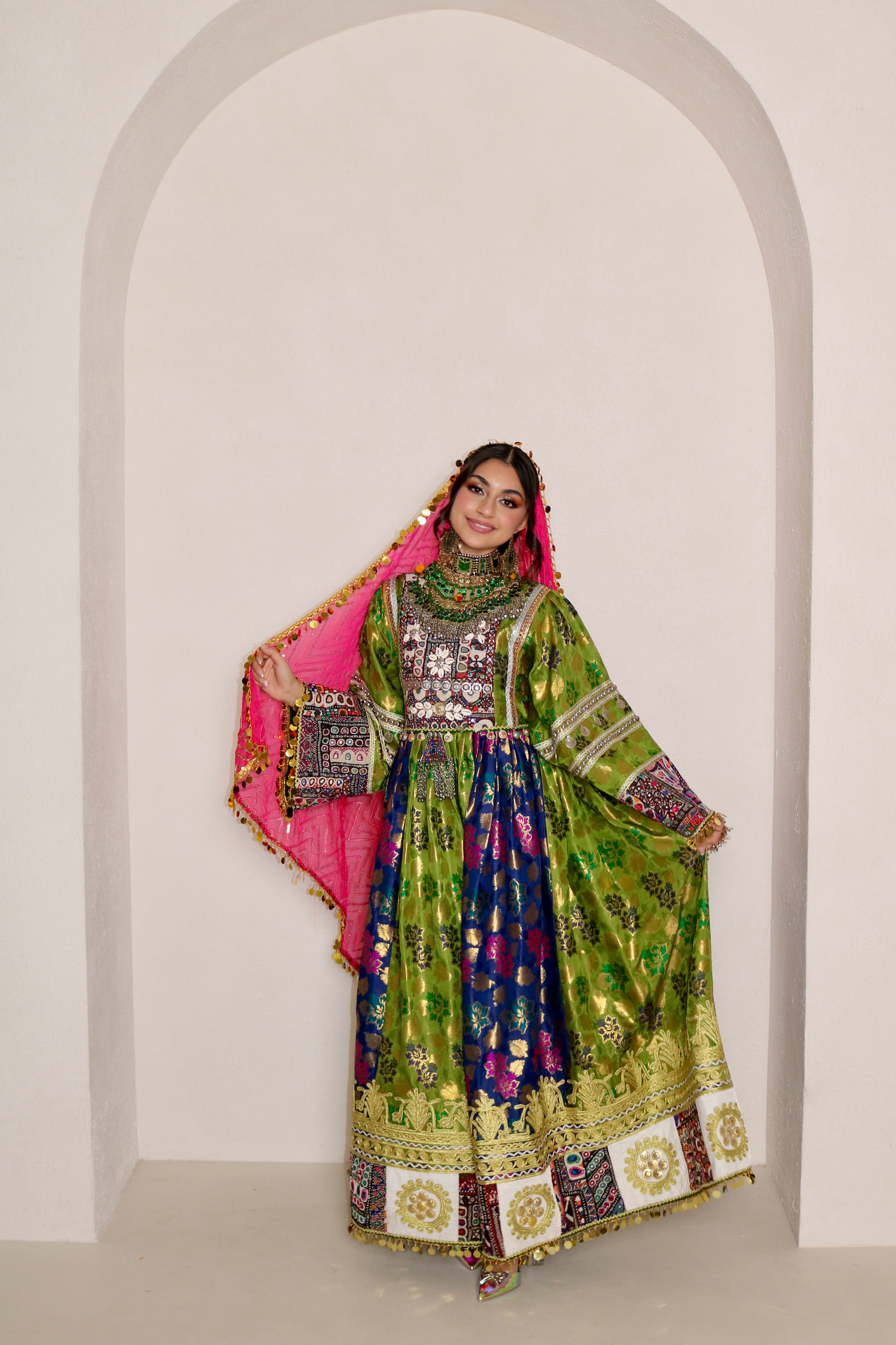 Sabrina Afghan Kuchi Dress (royal blue/green)