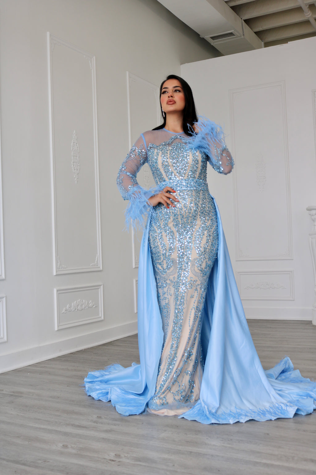 High Neck Beaded Evening Dress