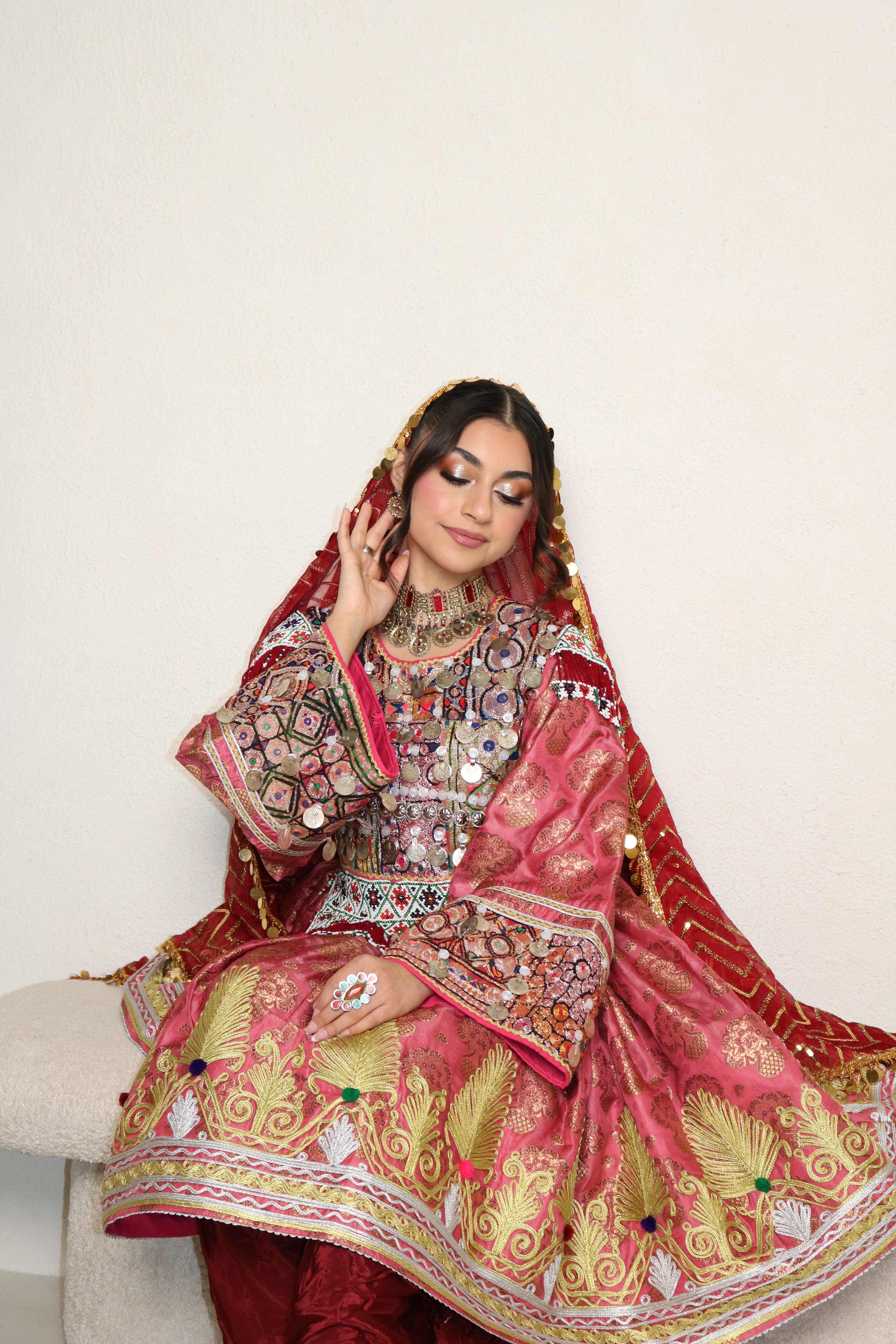 Farzana Afghan Kuchi Dress (pink/maroon)