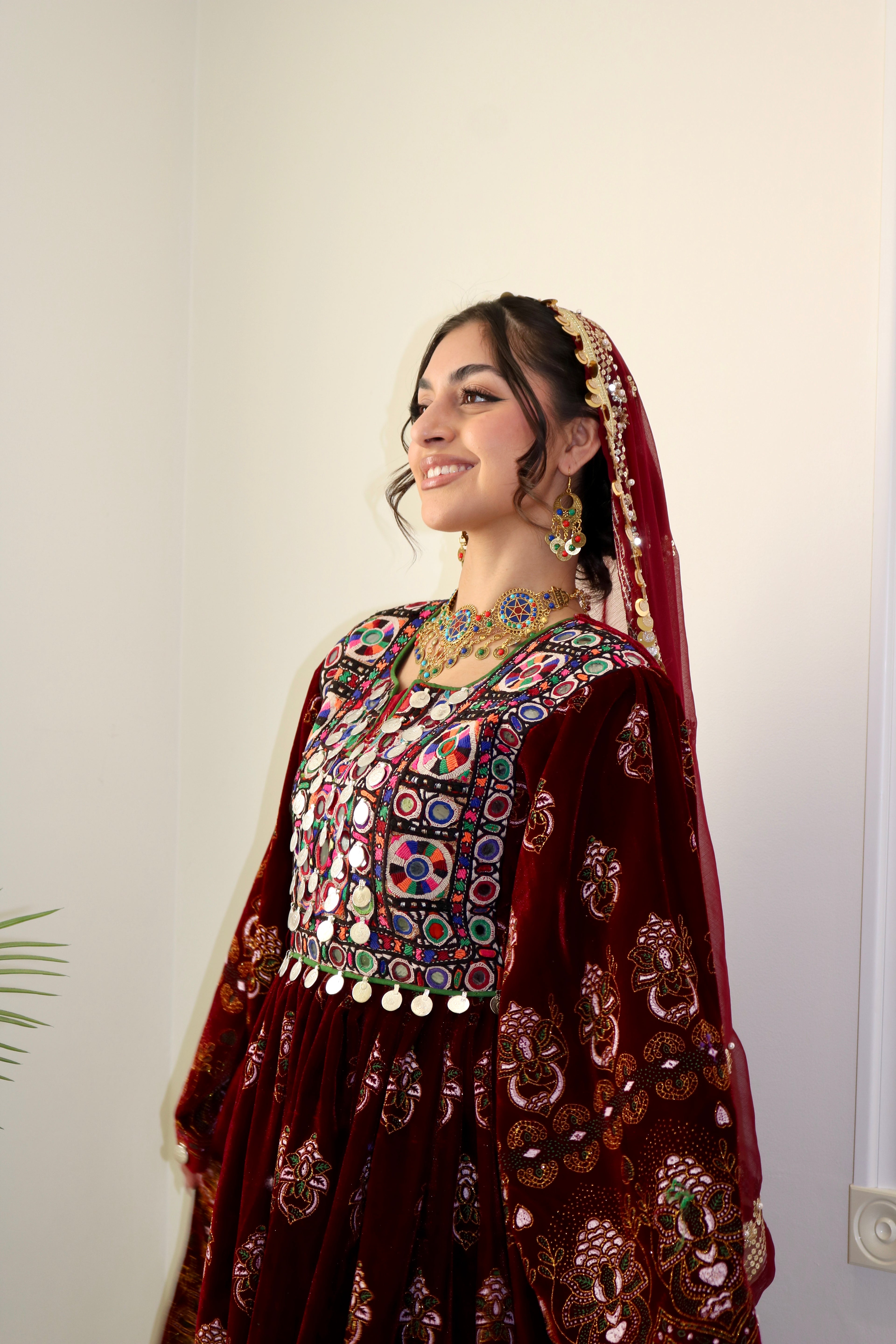 Wahida Afghan Kuchi Dress (maroon)