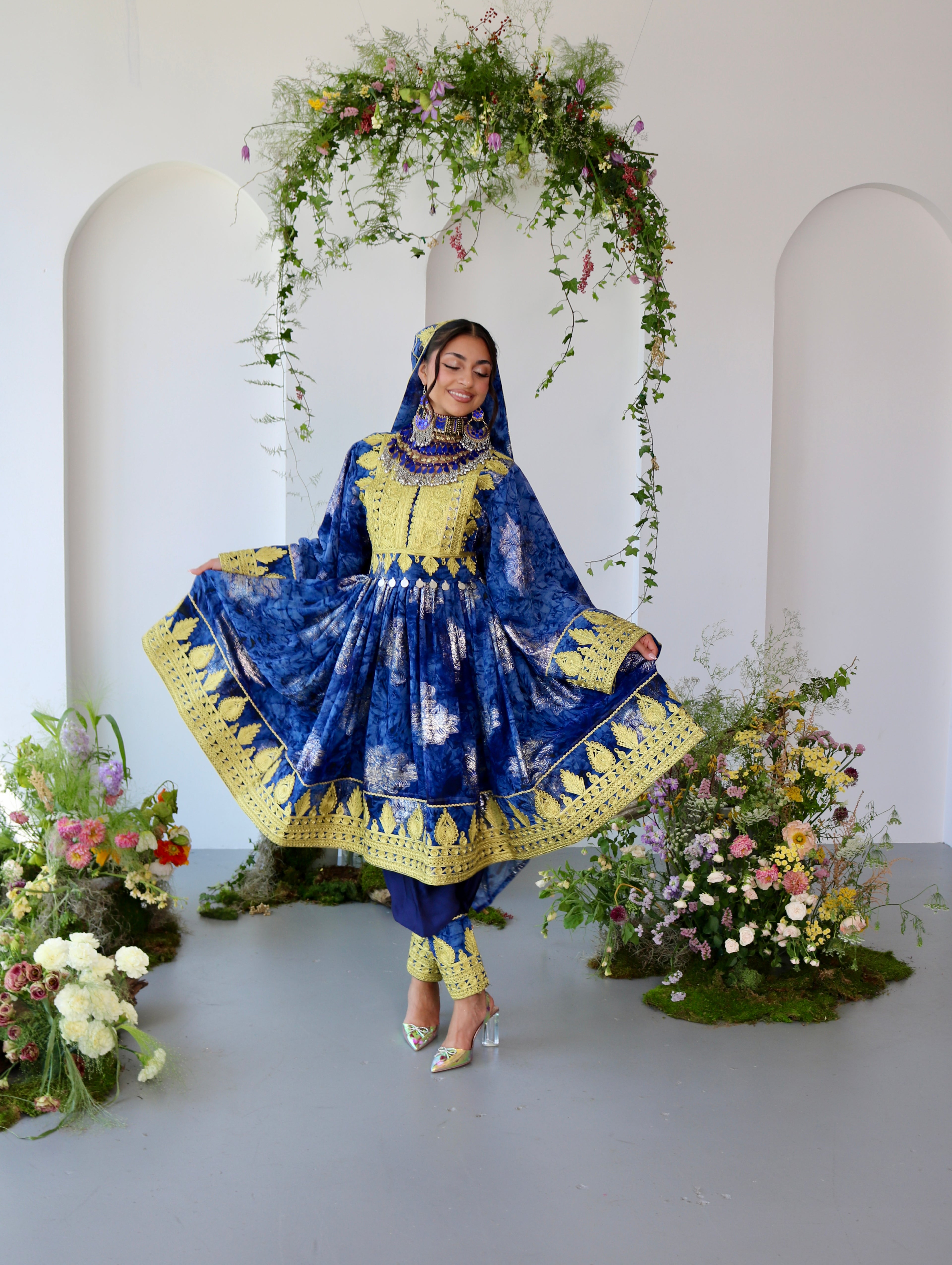 Farah Afghan Kuchi Dress (navy blue)