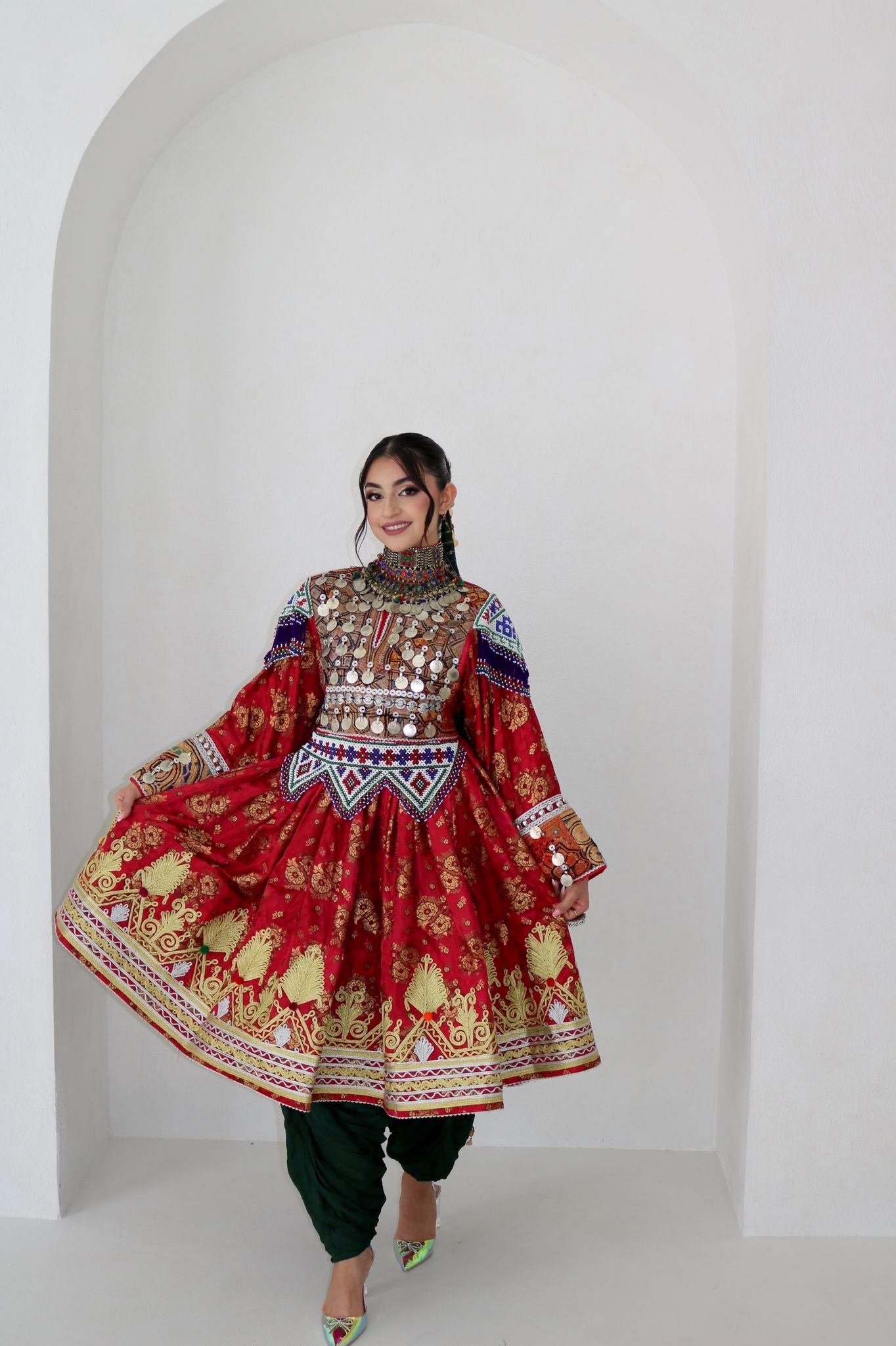 Farzana Afghan Kuchi Dress (red)