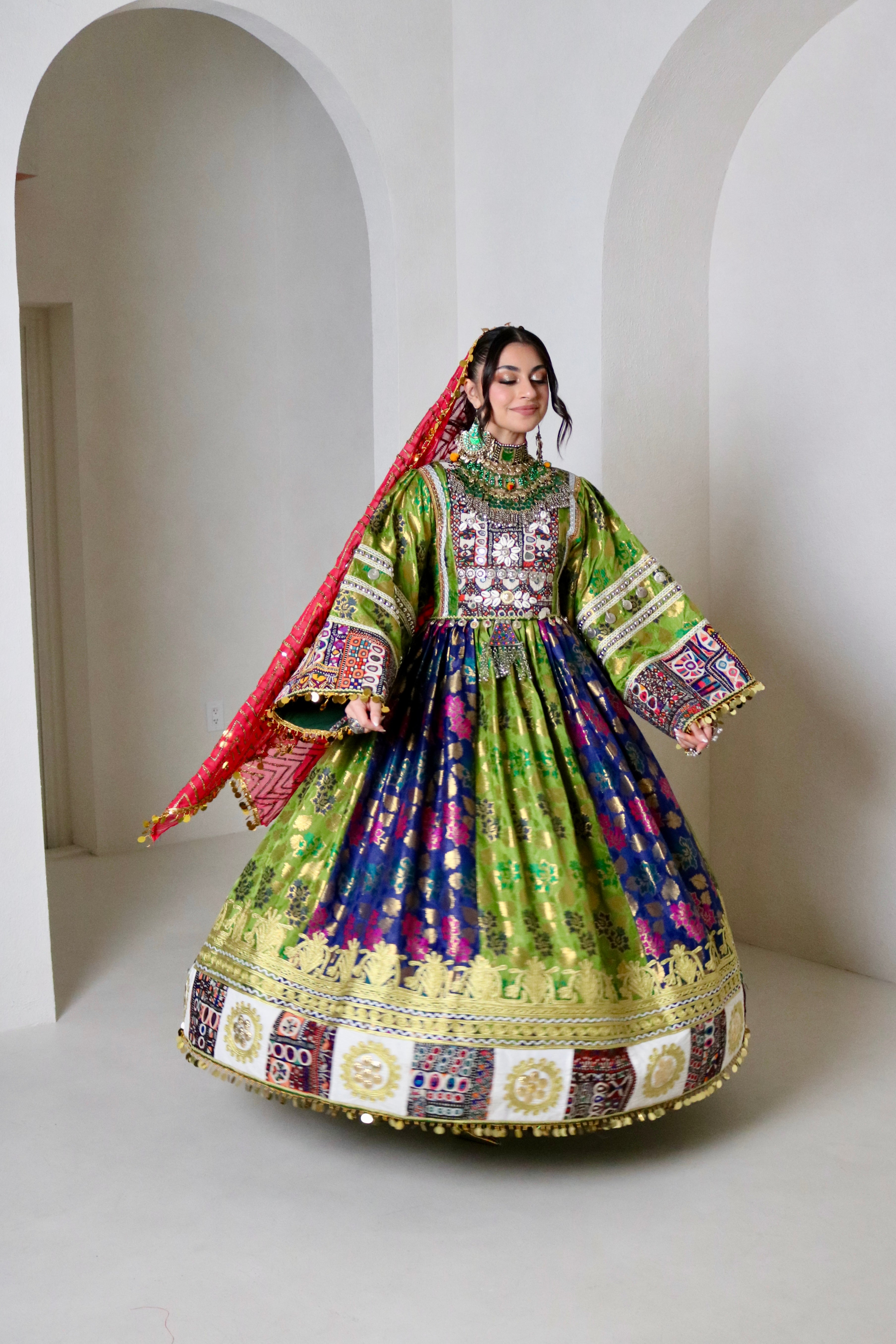 Sabrina Afghan Kuchi Dress (royal blue/green)
