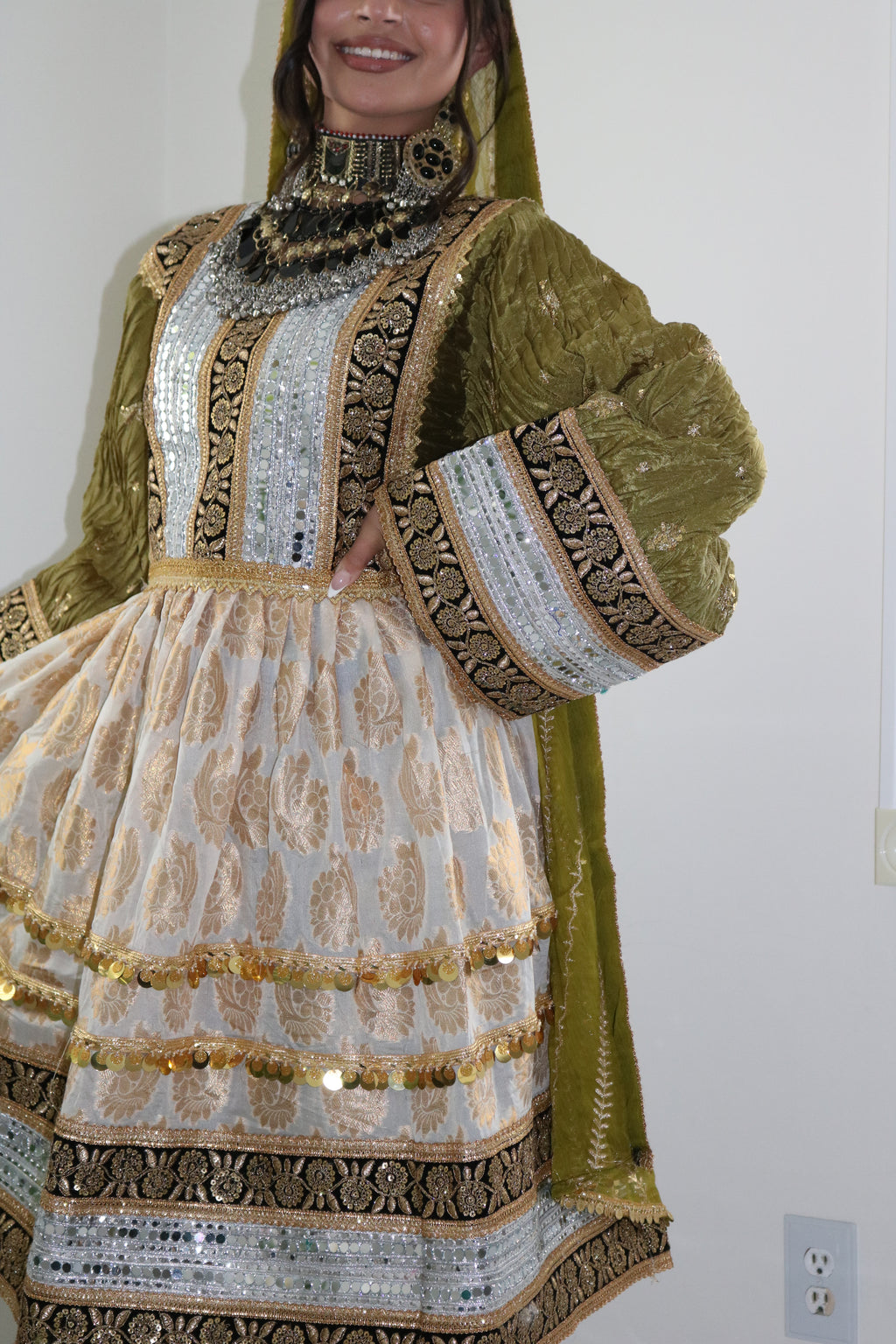 Afghan Kuchi Dress (olive green)