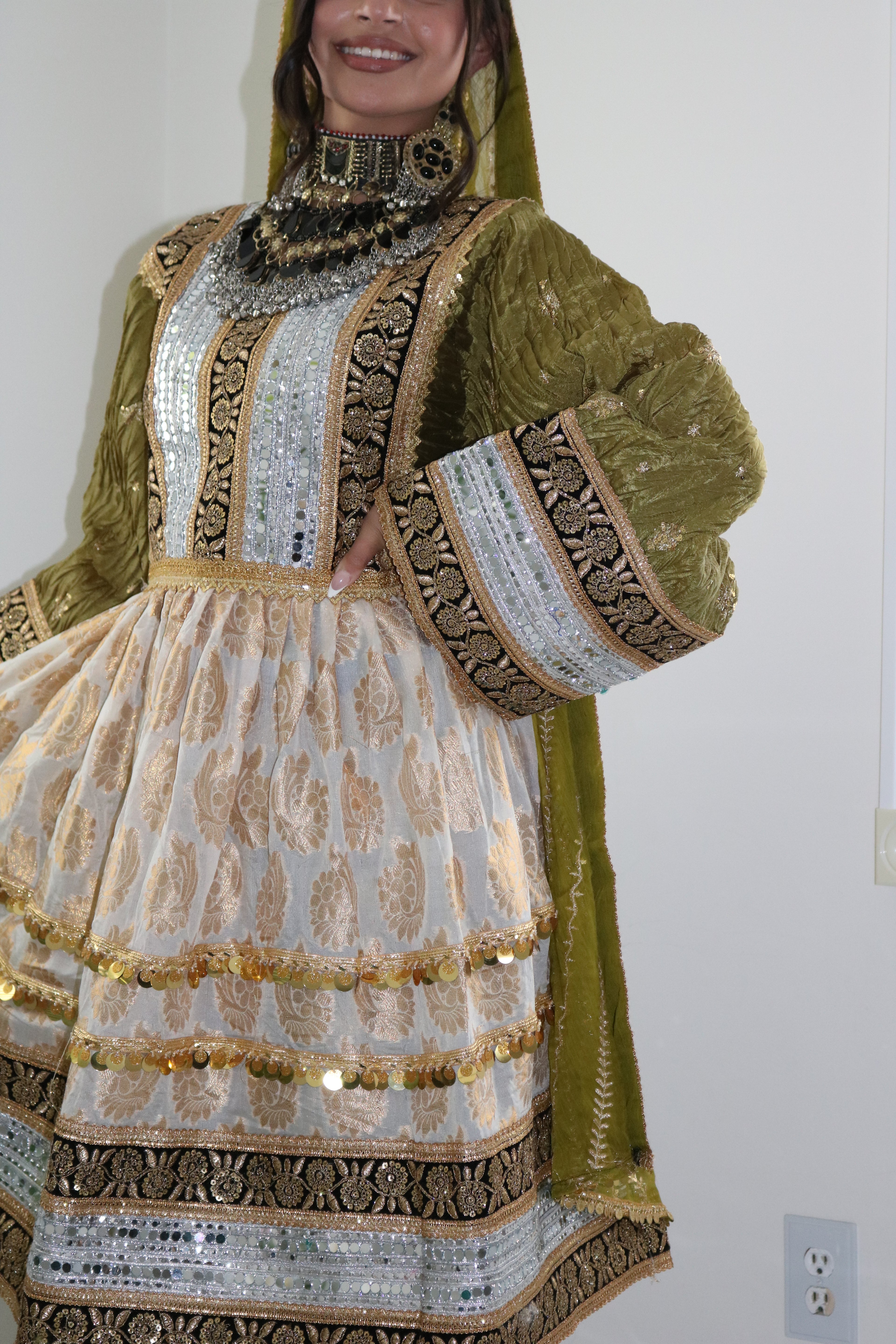 Afghan Kuchi Dress (olive green)