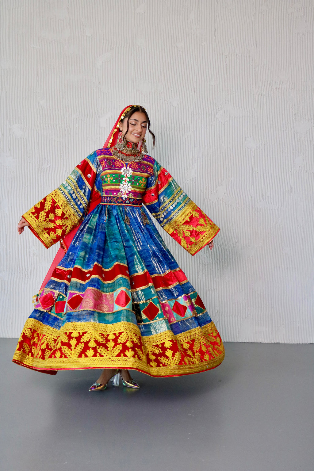 Layma Afghan Kuchi Dress(red/blue)