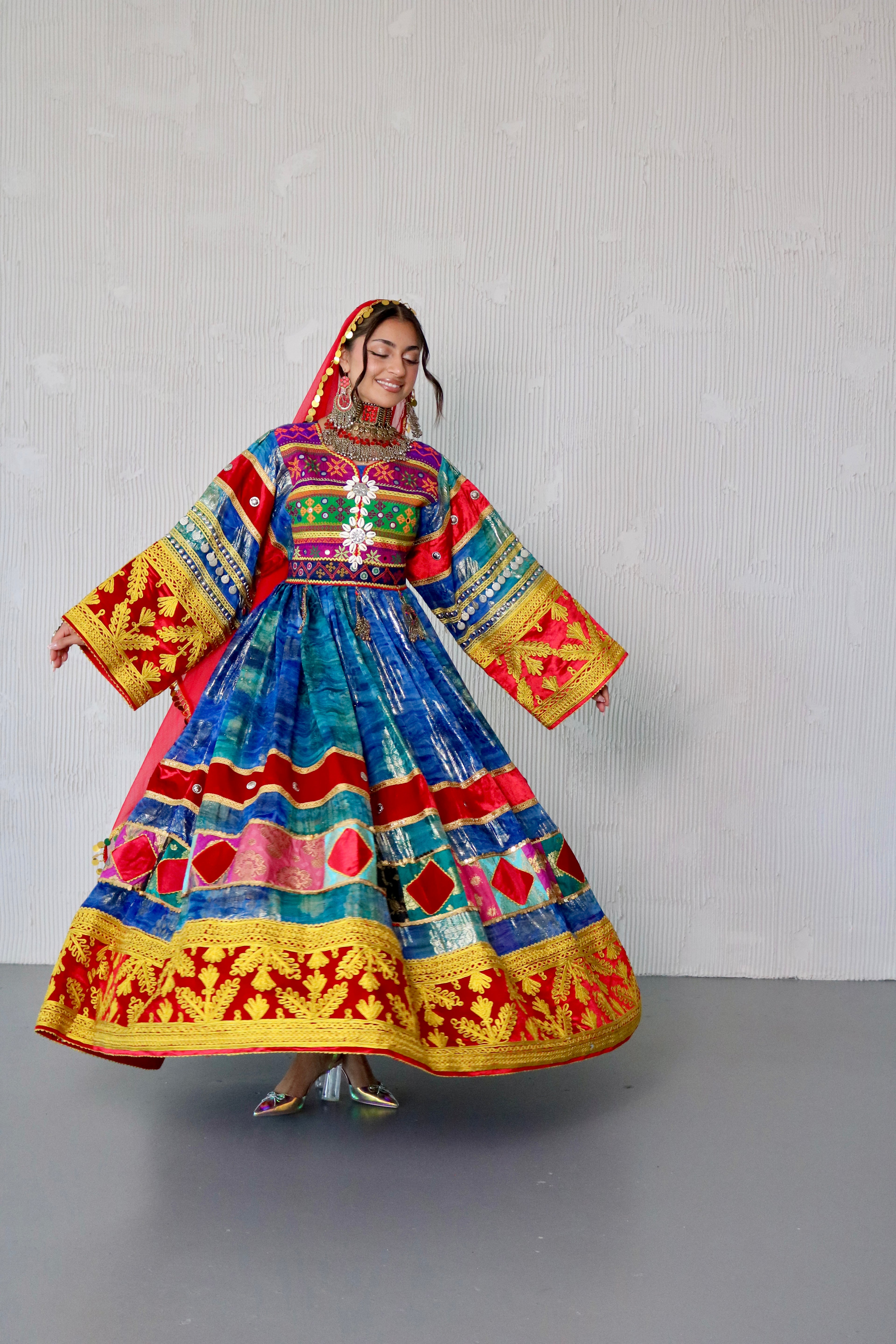 Layma Afghan Kuchi Dress(red/blue)