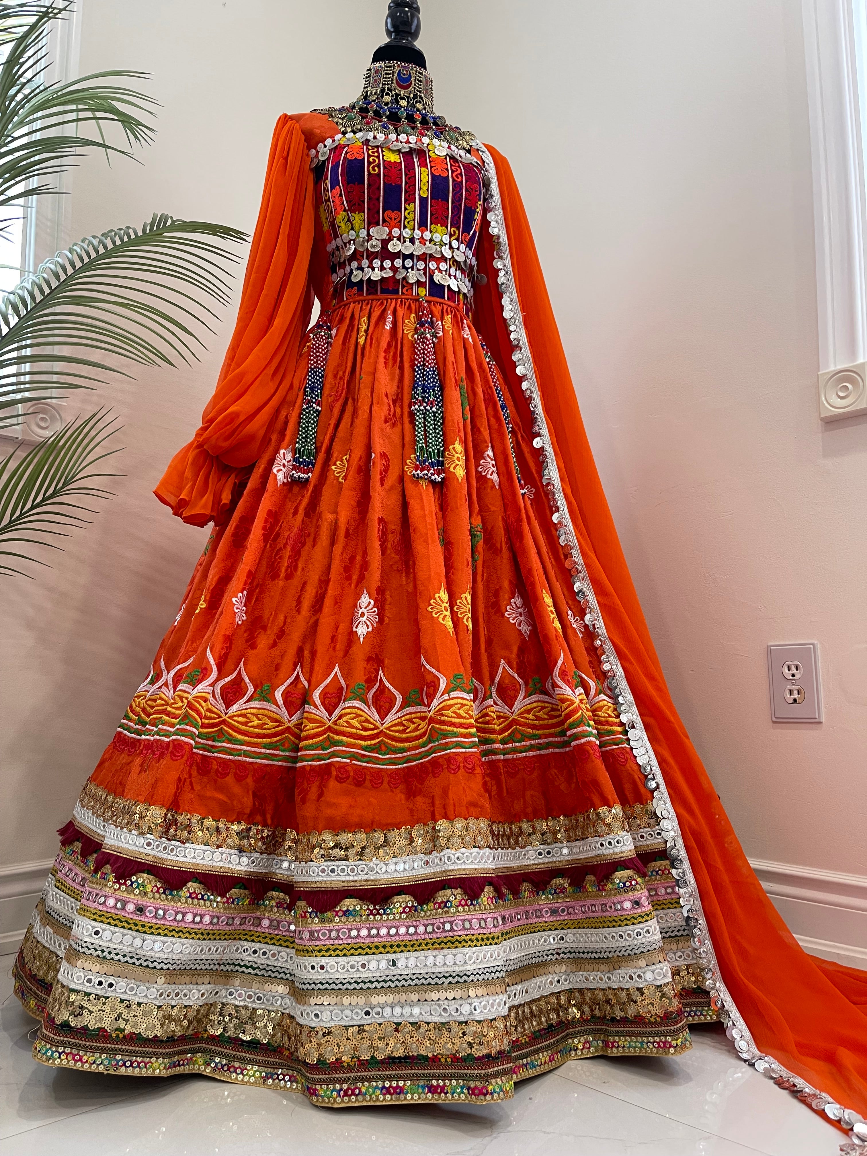 Nelofar Afghan Kuchi Dress -Orange