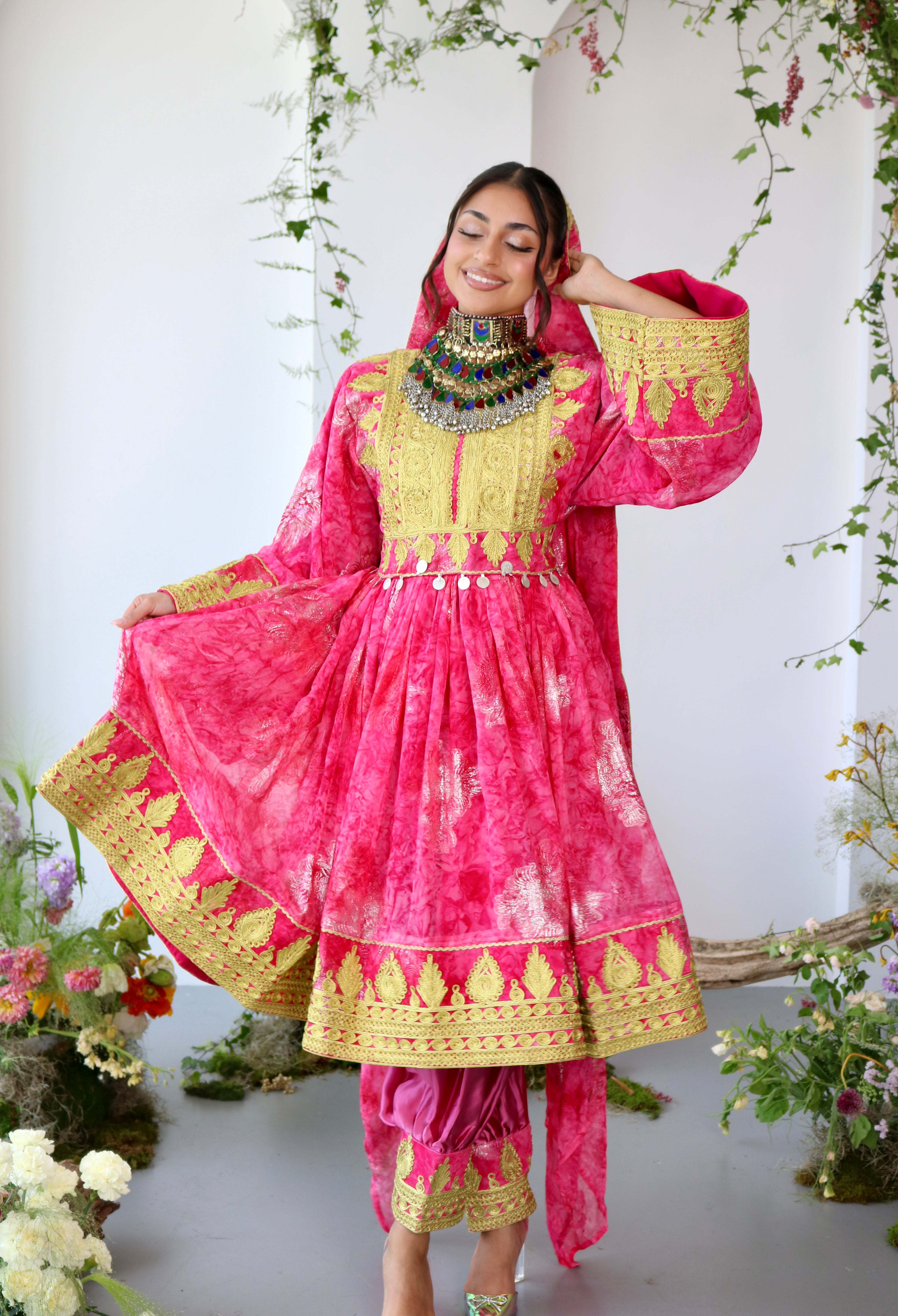 Farah Afghan Kuchi Dress (pink)