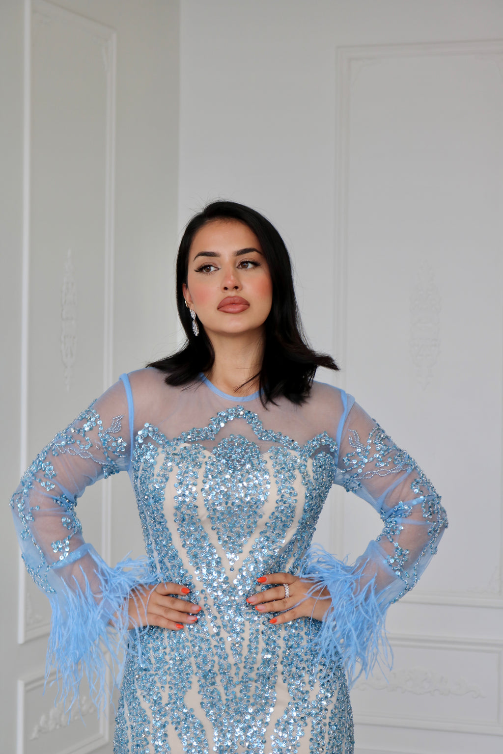 High Neck Beaded Evening Dress
