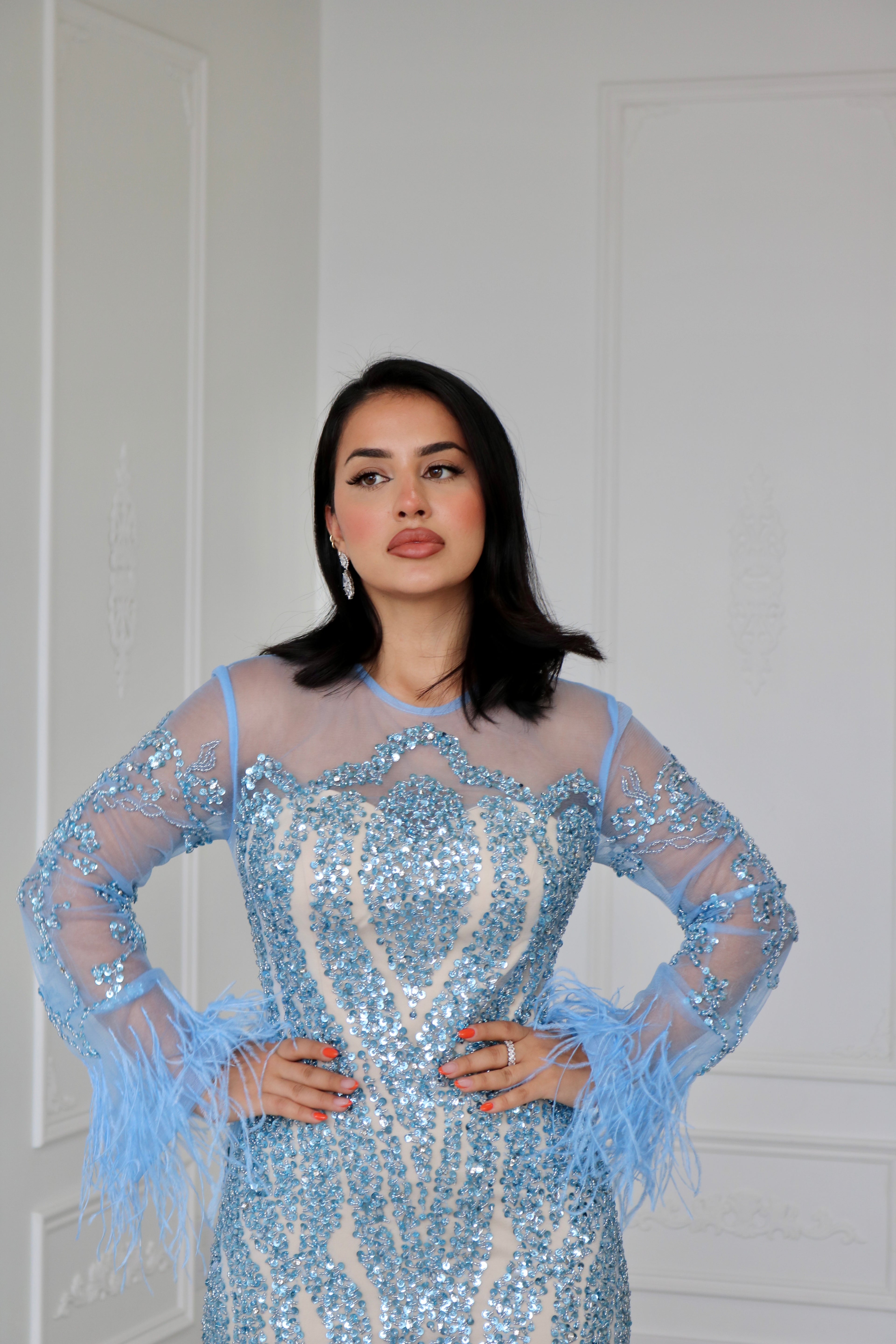 High Neck Beaded Evening Dress