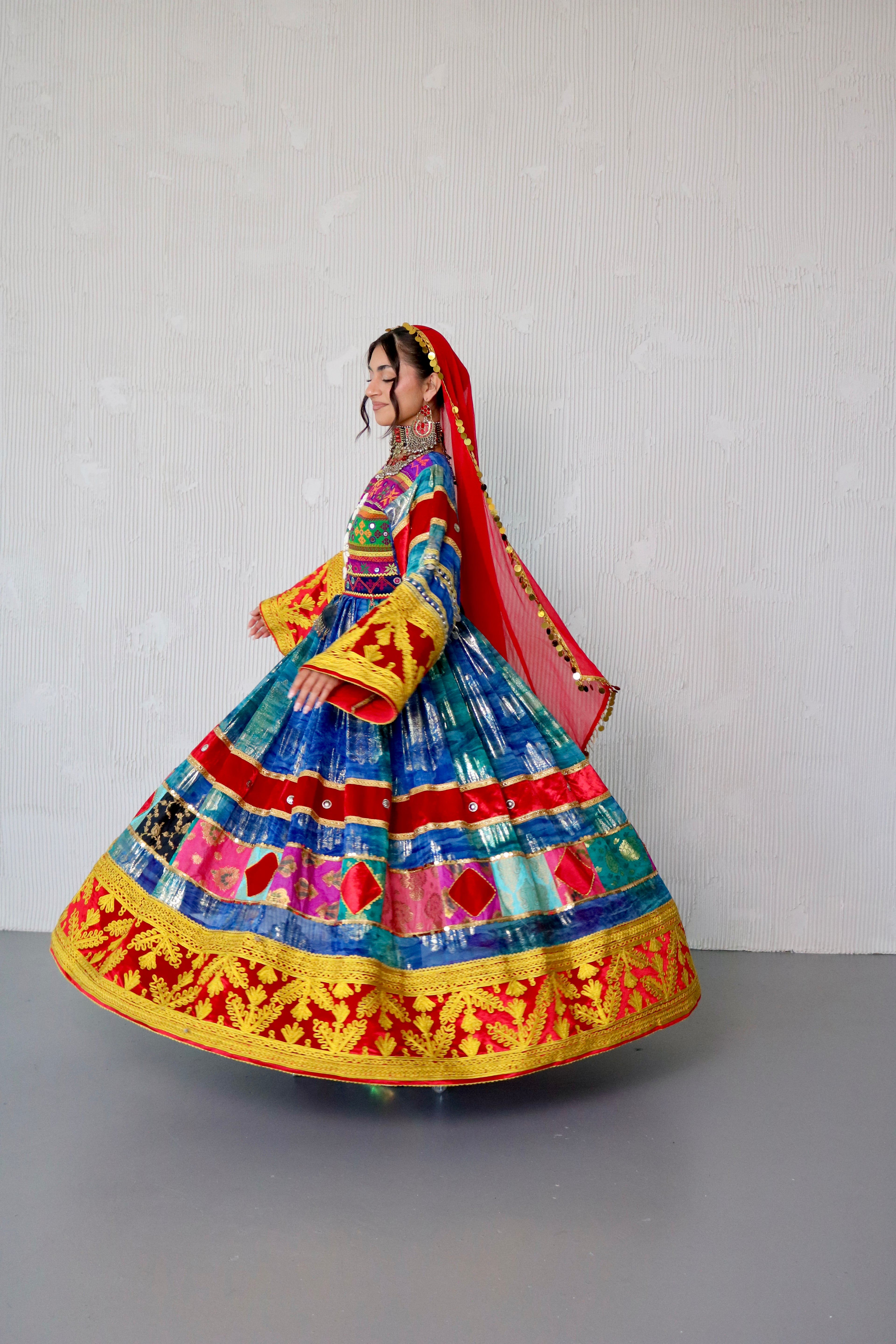 Layma Afghan Kuchi Dress(red/blue)