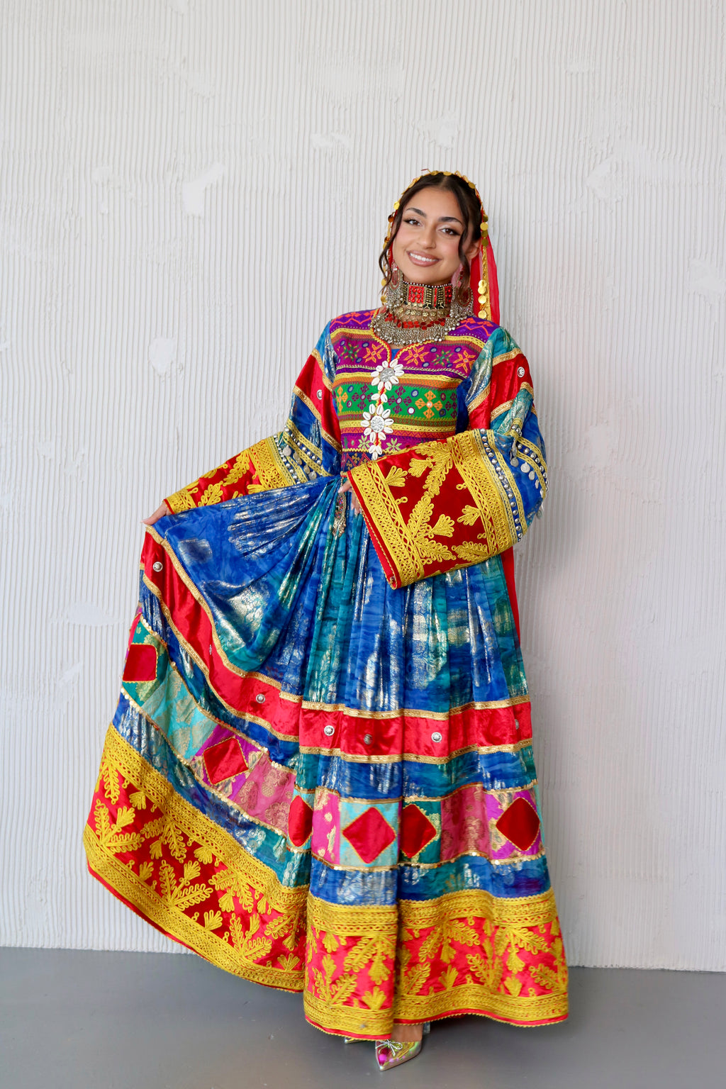 Layma Afghan Kuchi Dress(red/blue)