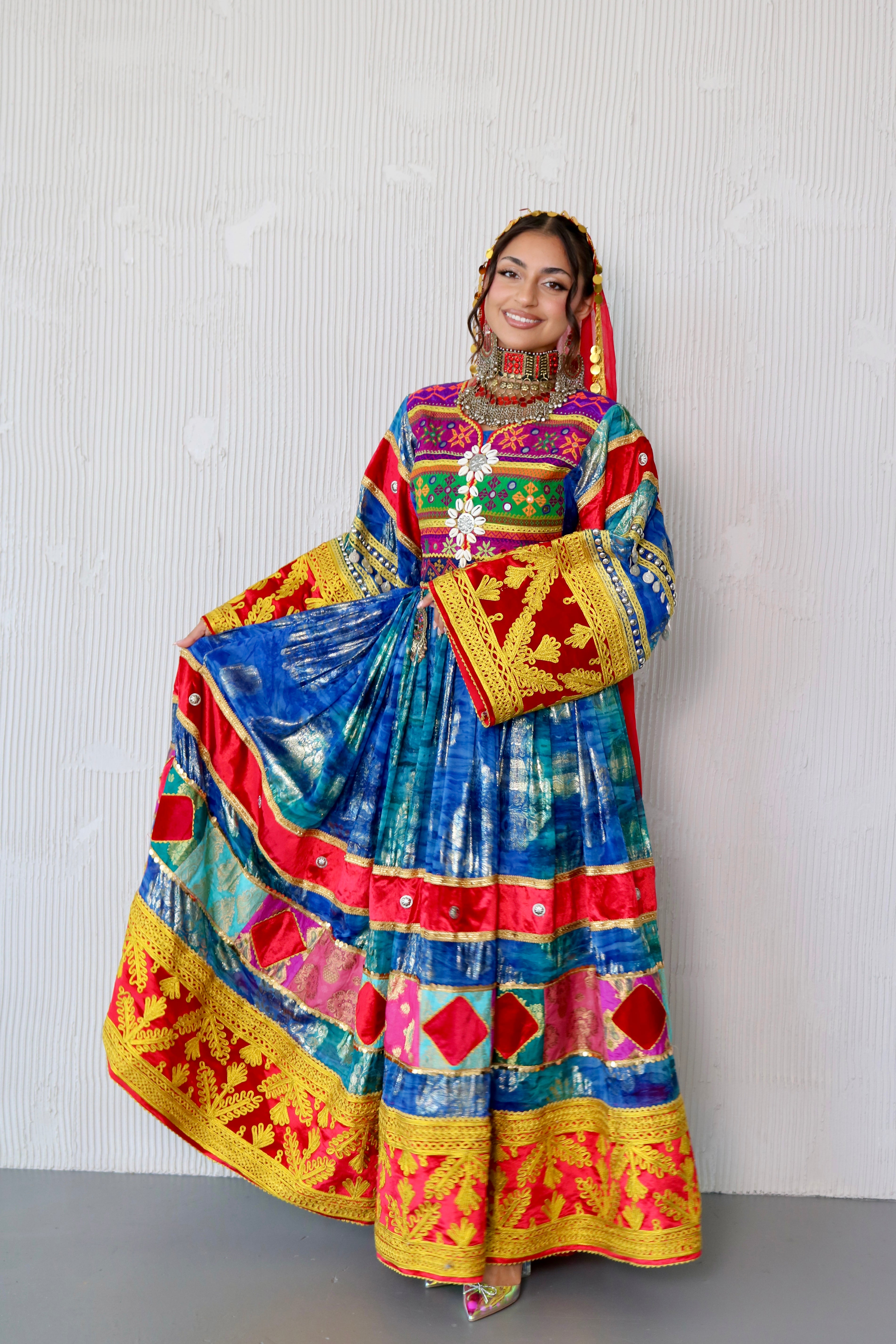 Layma Afghan Kuchi Dress(red/blue)