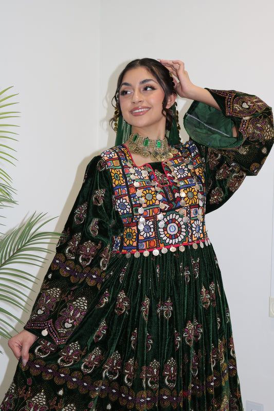 Wahida Afghan Kuchi Dress (green)