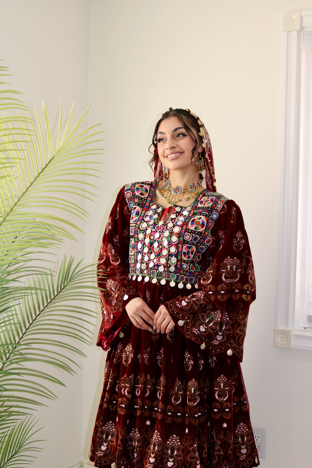 Wahida Afghan Kuchi Dress (maroon)