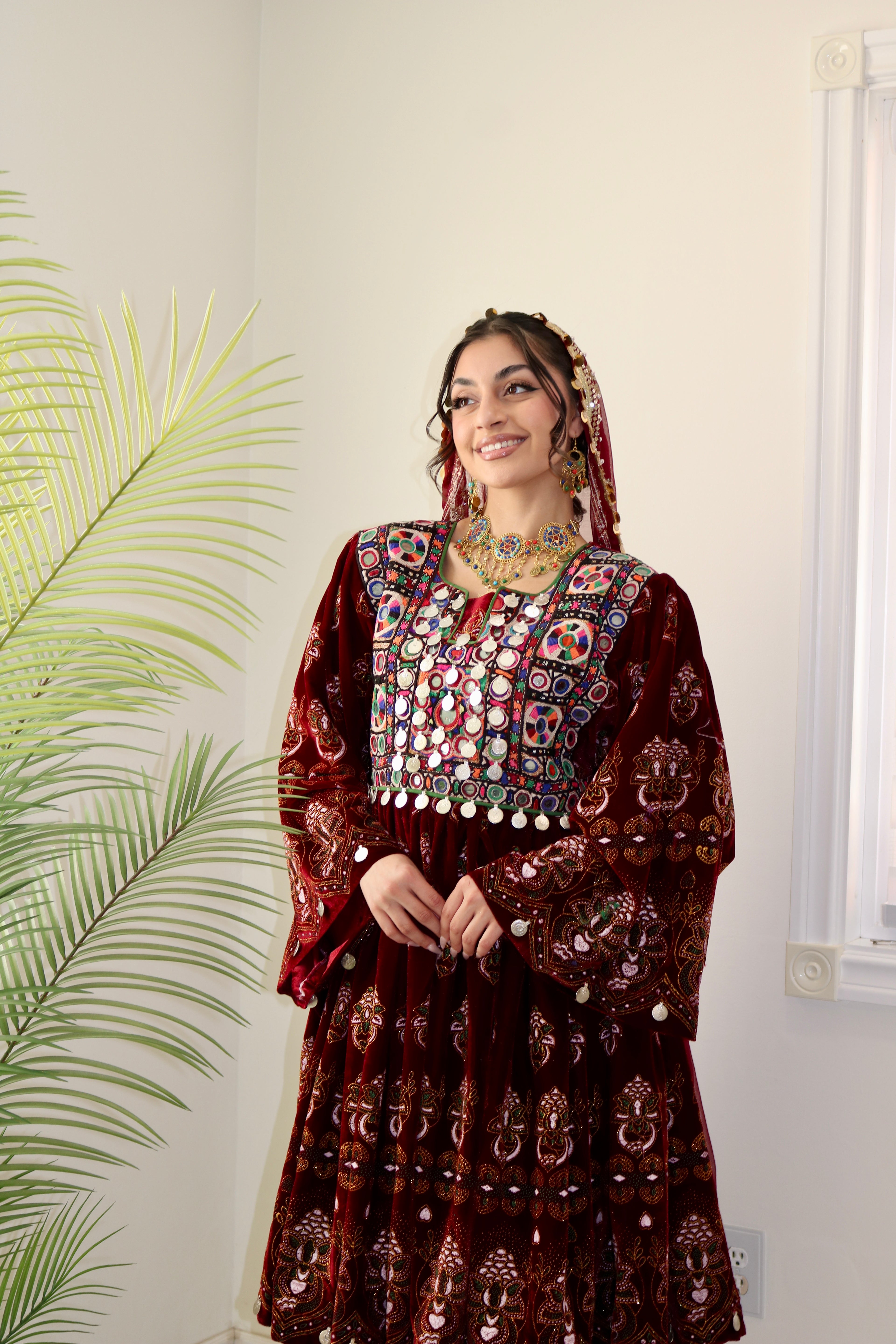 Wahida Afghan Kuchi Dress (maroon)