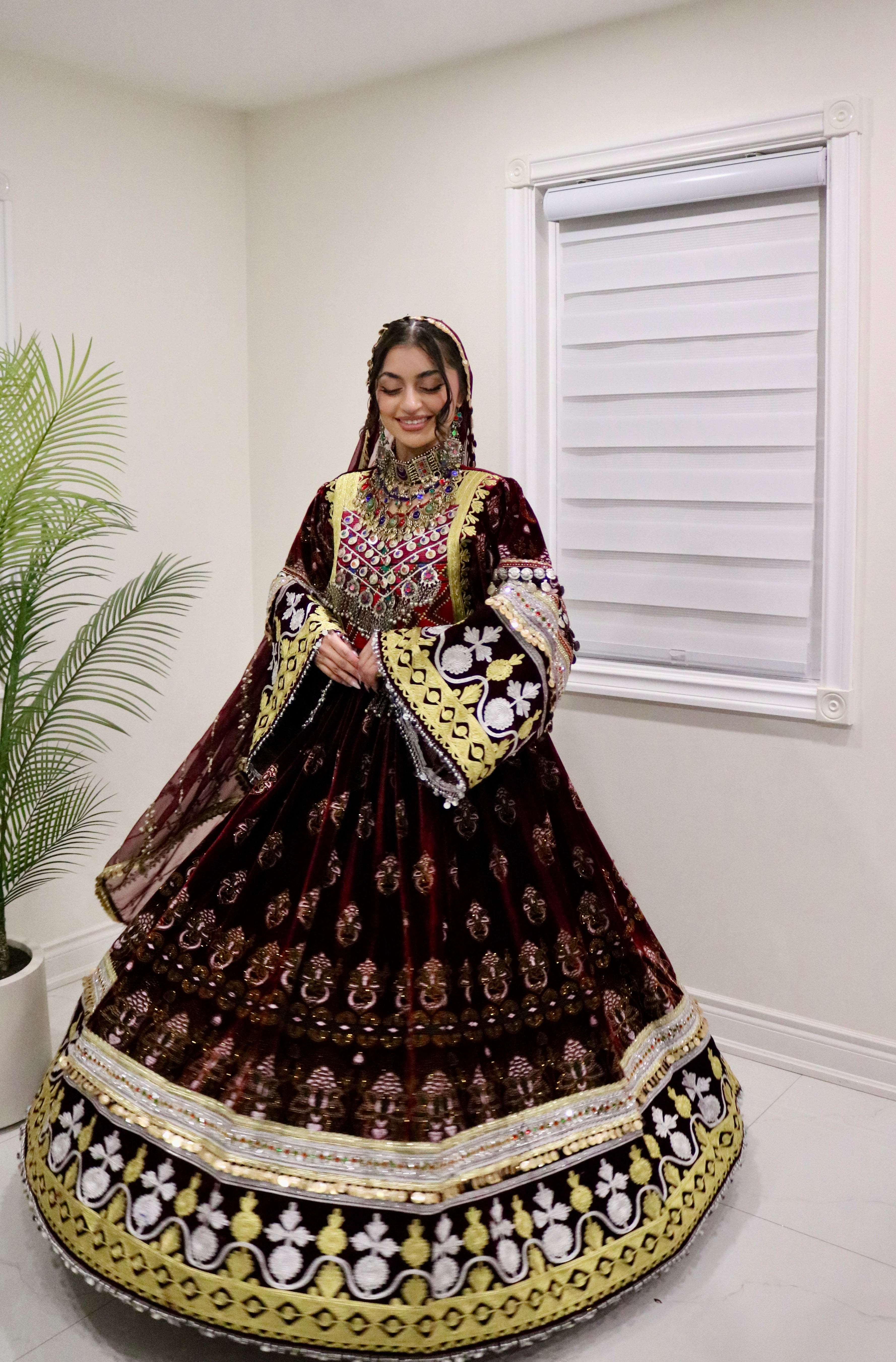 Muska Afghan Kuchi Dress (MAROON)
