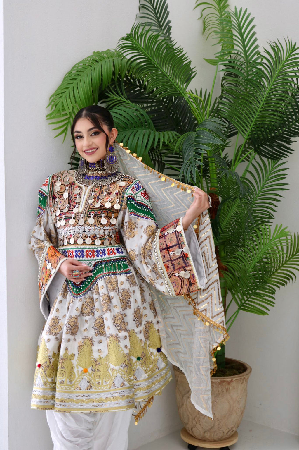 Farzana Afghan Kuchi Dress (white)