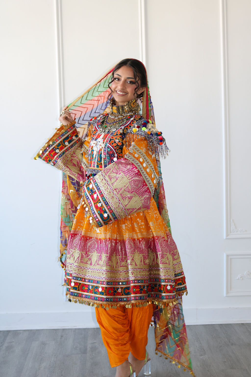 Fazila Afghan Kuchi Dress (pink/ yellow)